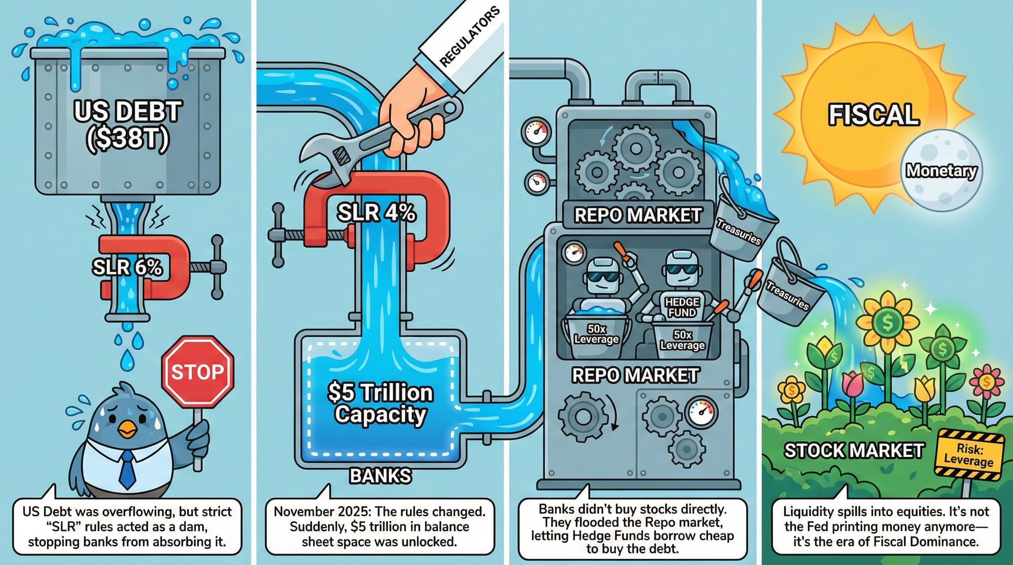 深度宏观｜5万亿美元的「隐形放水」：详解SLR改革与财政主导新周期