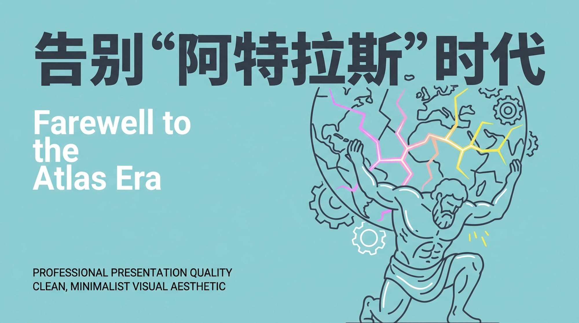 Titan Atlas struggling under the weight of the globe, cracks appearing in the globe, dramatic lighting. (English)