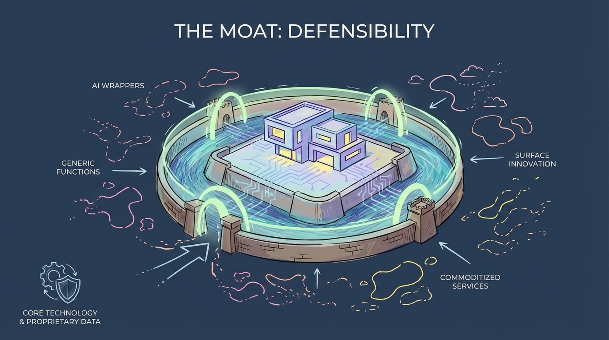 A fortified castle moat protecting a modern dwelling