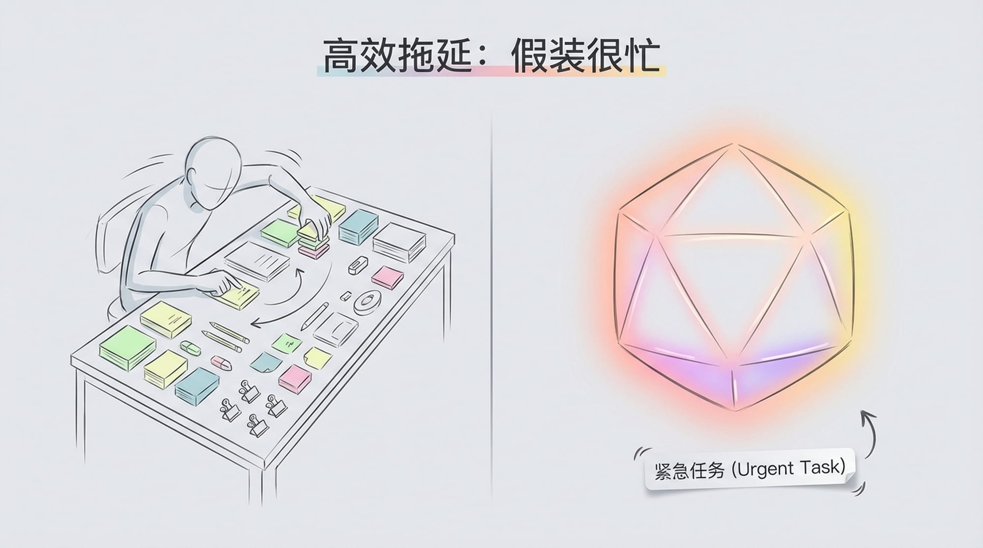 一个人精心整理桌面，而重要的任务却被忽略