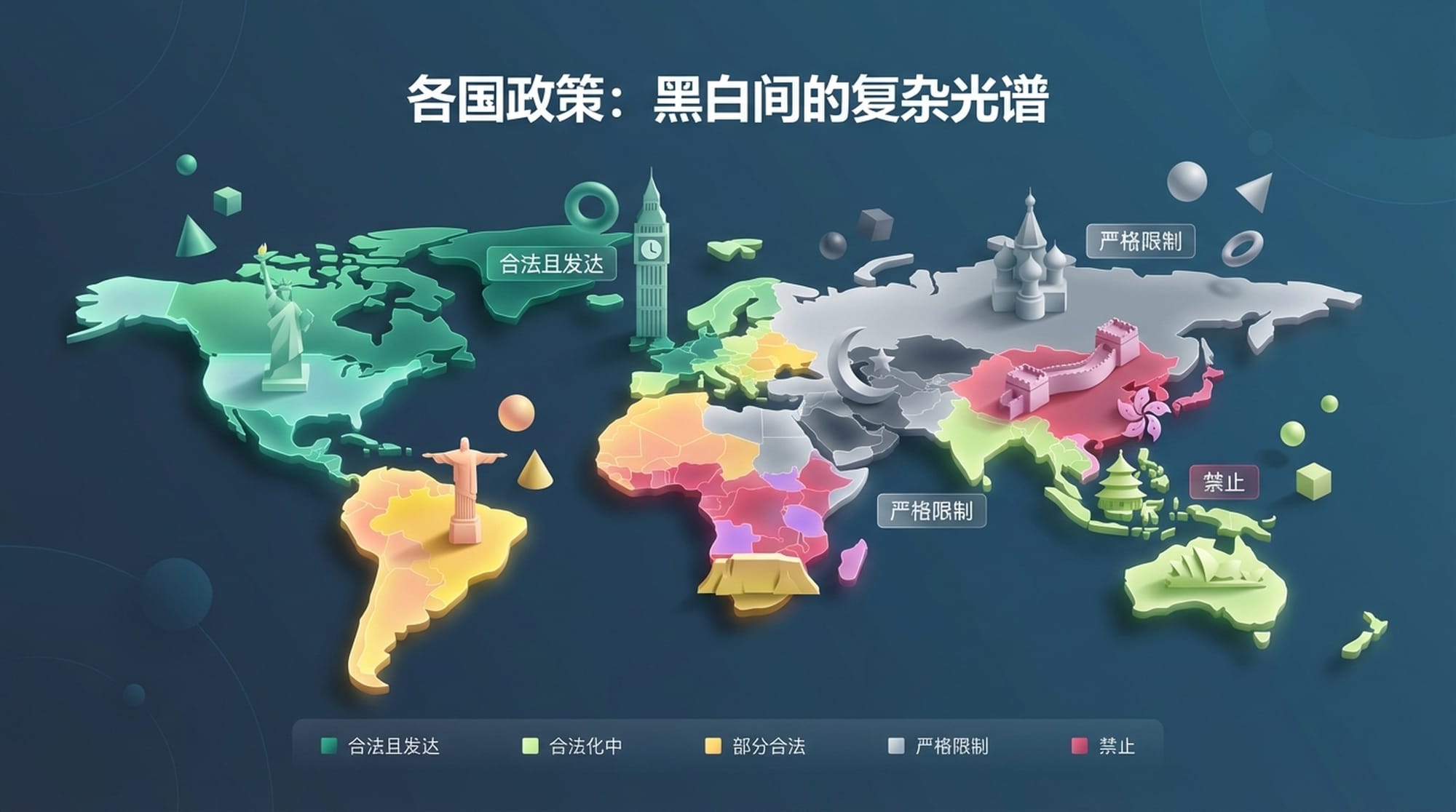 各国政策：黑白间的复杂光谱