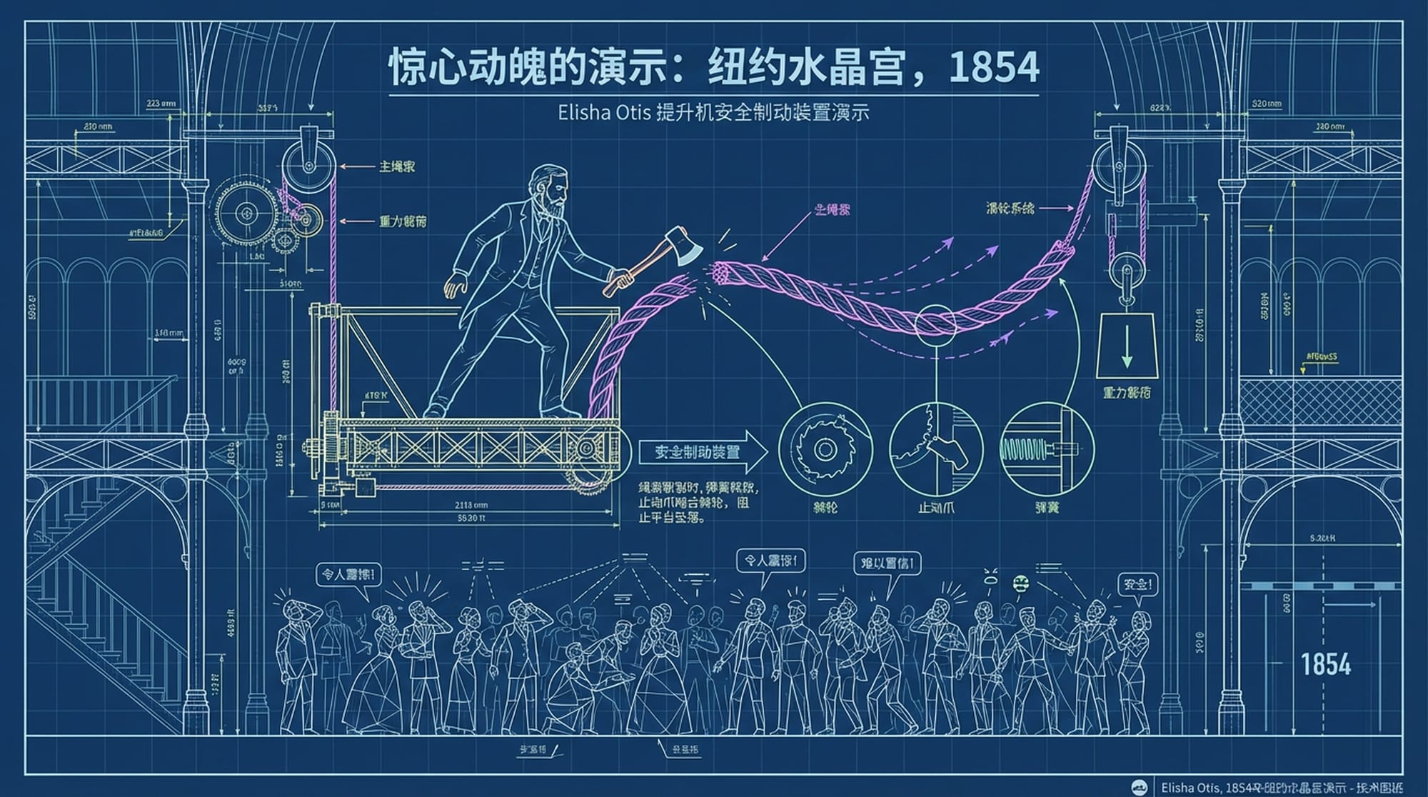 奥的斯站在升降机上,手持斧头