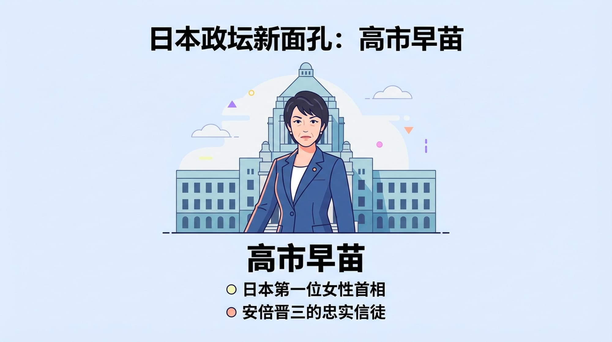 一位身着职业装的女性形象，背景是日本国会大厦，面容坚定而略显疲惫。