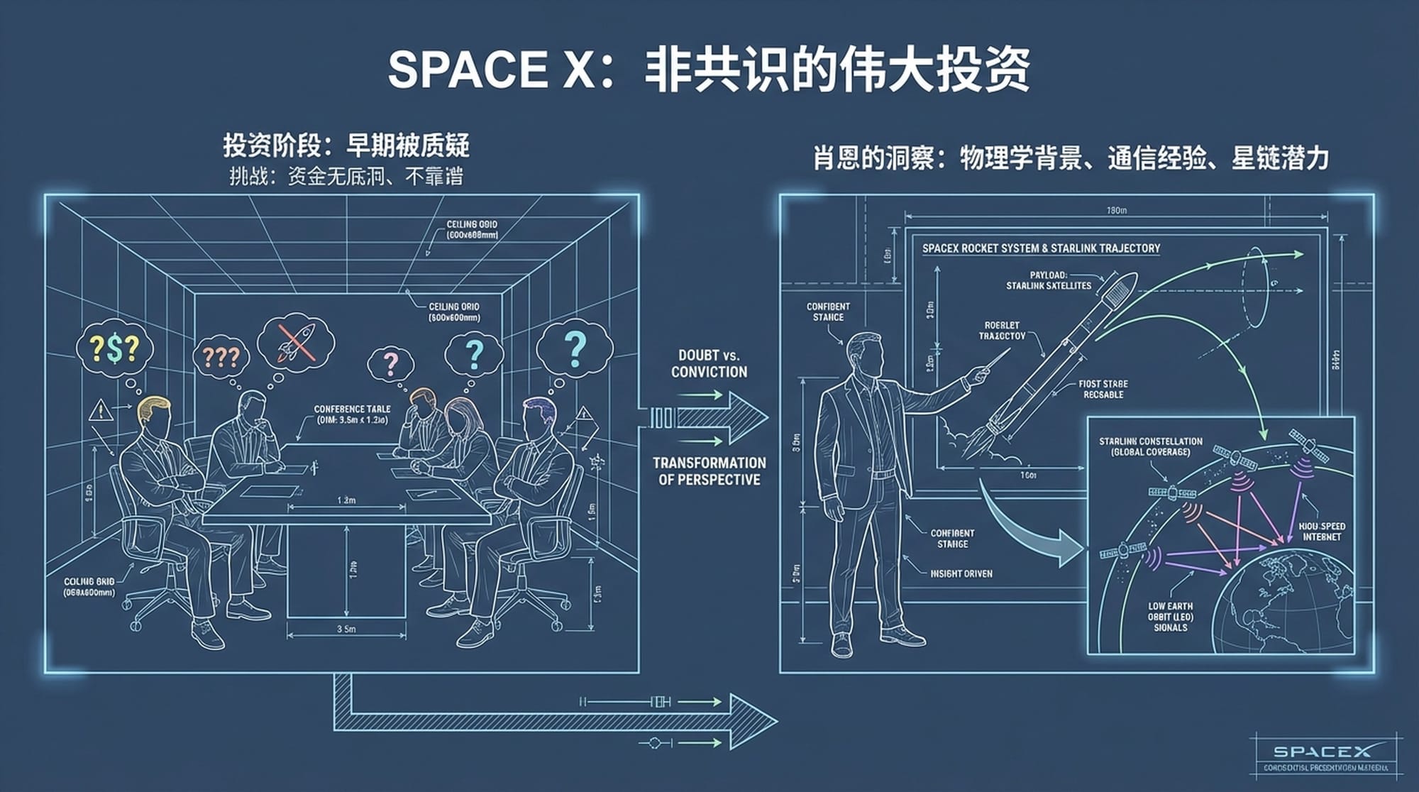 肖恩·马奎尔站在红杉资本的会议室里,面对一群质疑的投资人,他目光坚定,指向屏幕上的SpaceX火箭发射图。展现对抗共识的勇气。