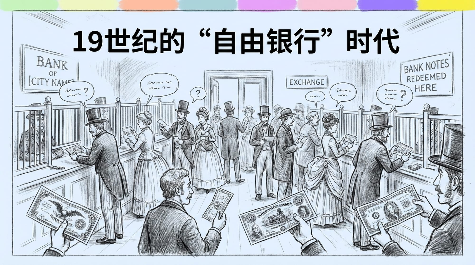 19世纪中期美国银行繁忙的场景