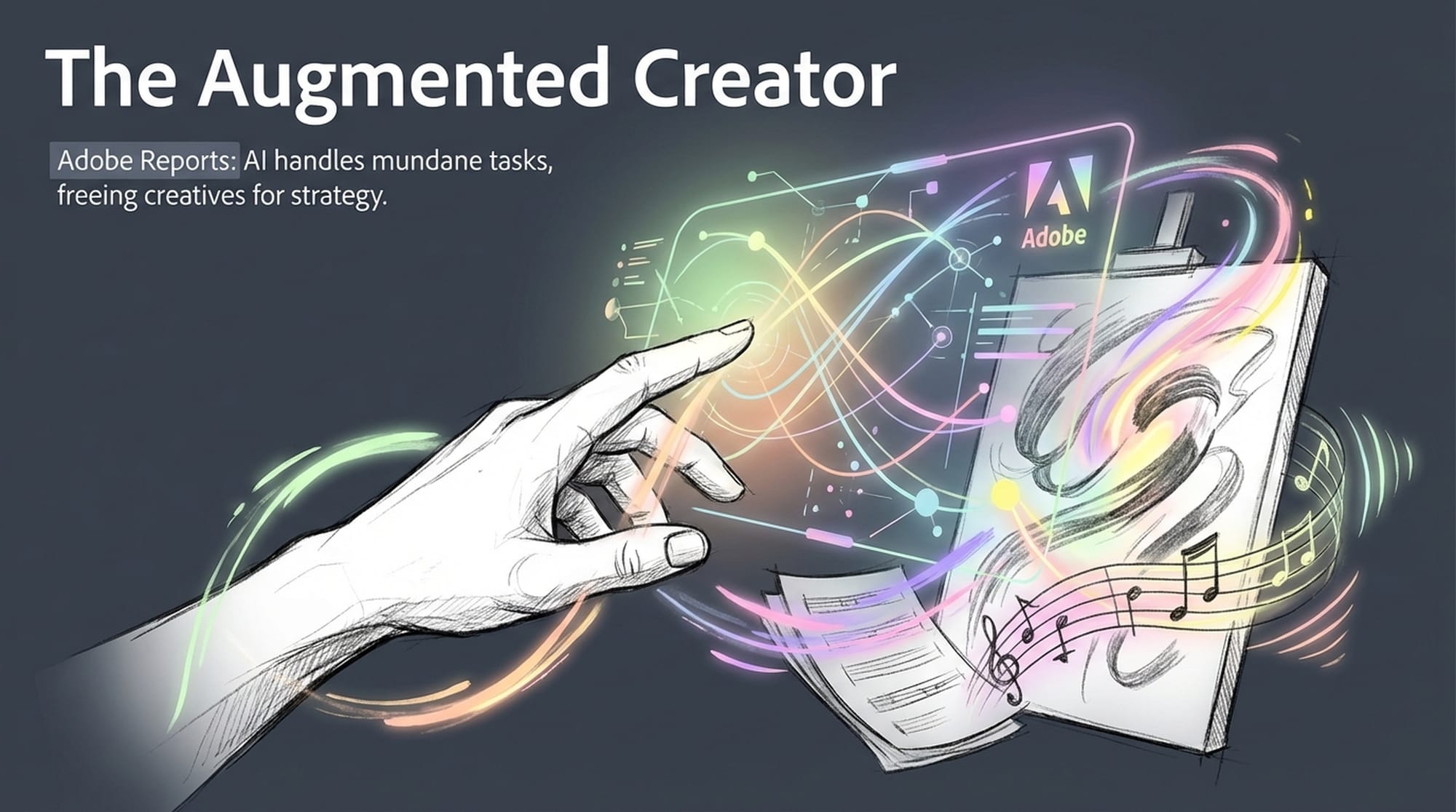Human hand interacting with artificial intelligence interface refining creative output