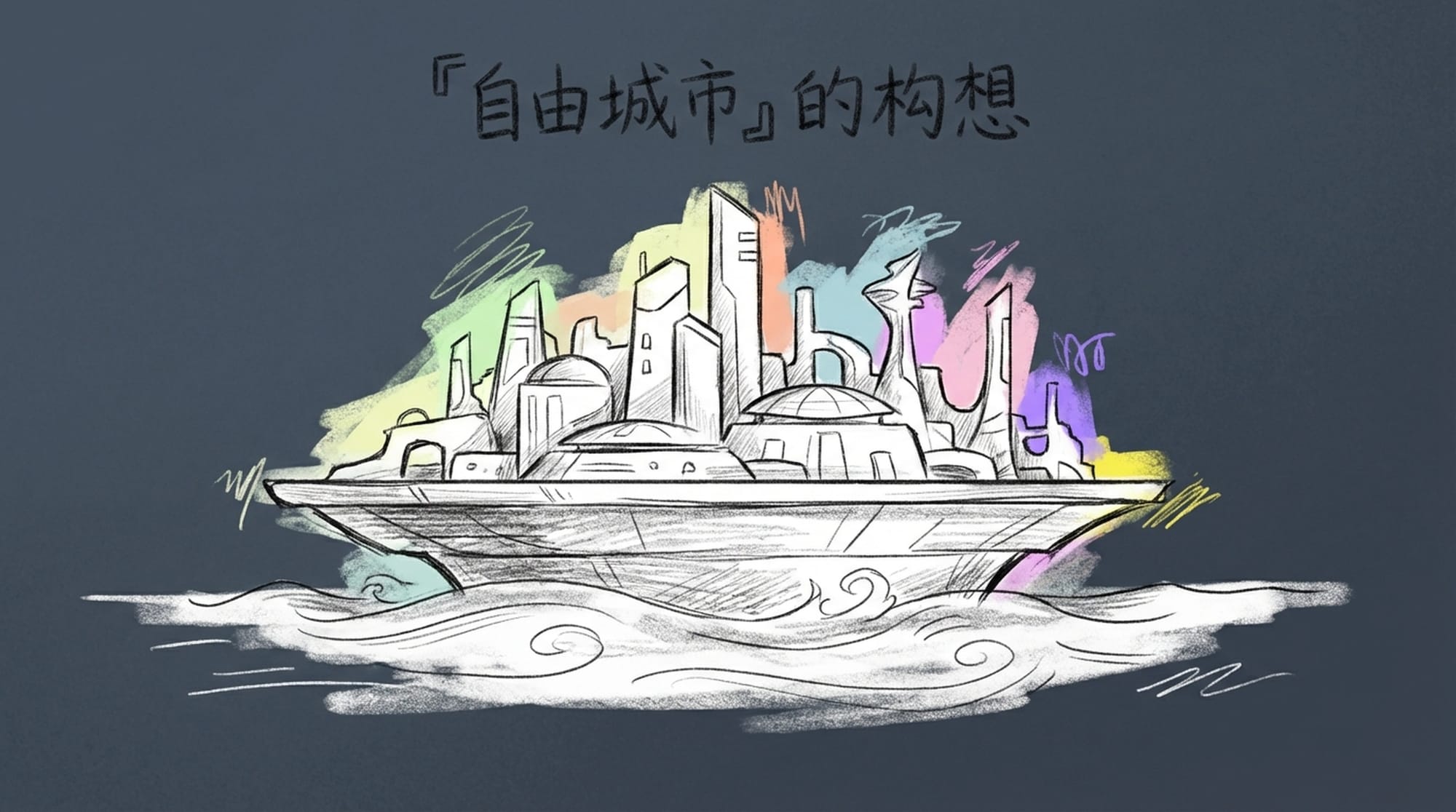 未来感十足的自给自足城市建在海洋上的浮动平台上，与传统的陆地块截然不同