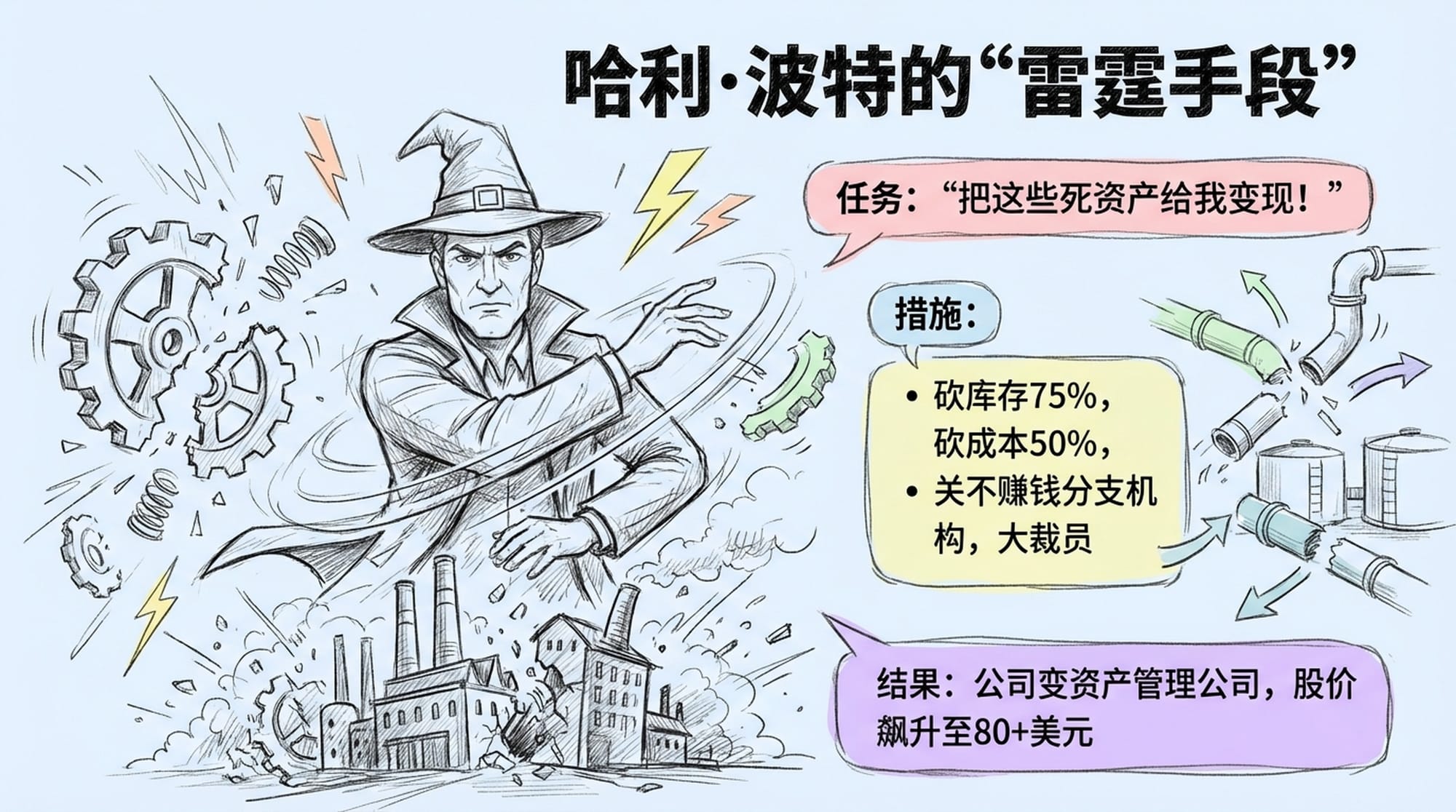 A stern, decisive figure making sharp, cutting gestures