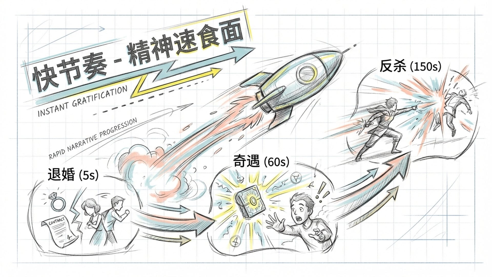 高速运行的过山车或火箭，背景是由无数时钟组成的隧道，画面充满动感。