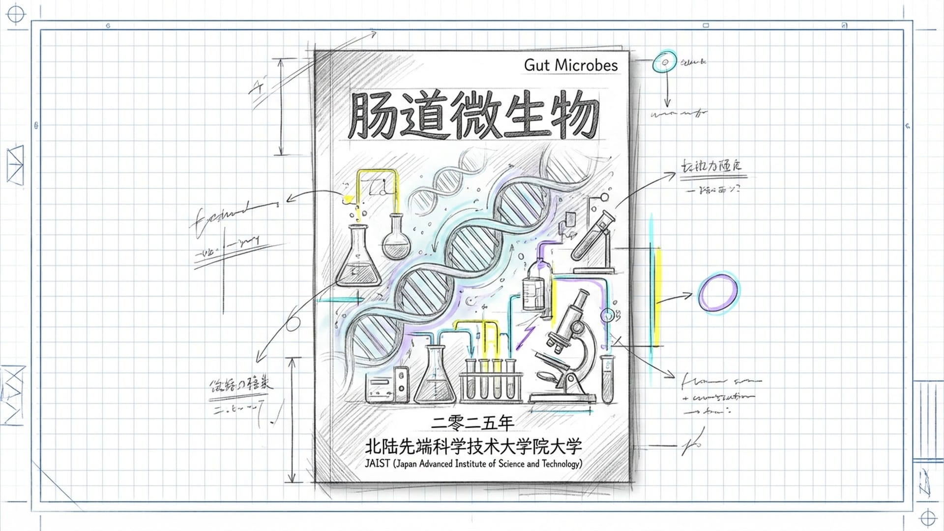 顶尖学术期刊《Gut Microbes》封面，背景是闪烁的DNA序列和实验室环境，氛围庄重权威。