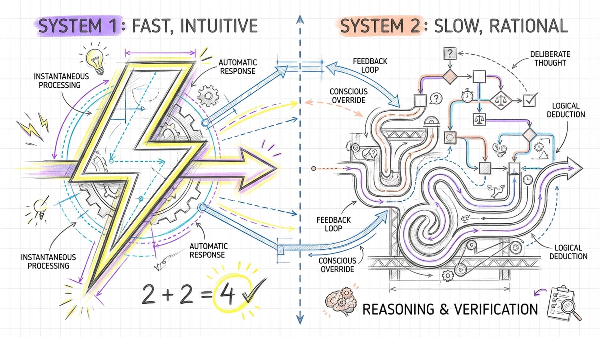 Comparison of System 1 (Fast, Intuitive) and System 2 (Slow, Rational)