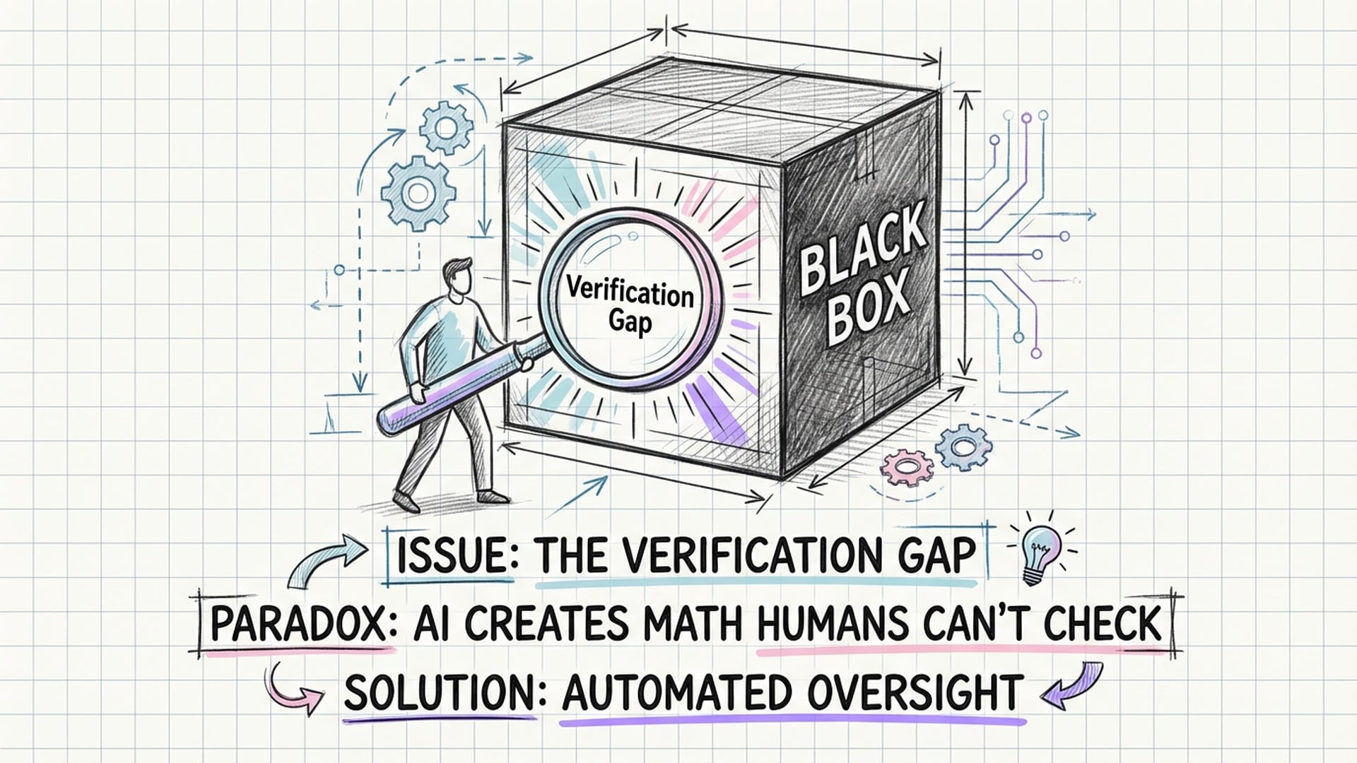 Black box with human figure looking at 'Verification Gap'