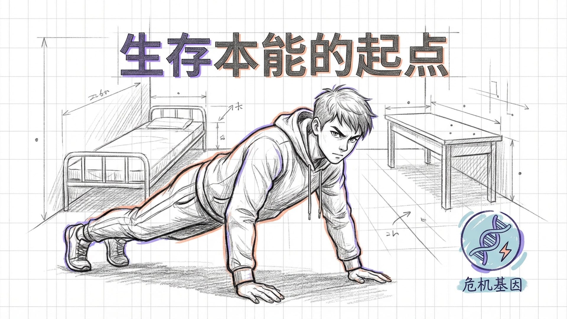 肯塔基寄宿学校的阴郁背景，一个坚毅的少年在深夜疯狂做俯卧撑，汗水滴落，眼神锐利。