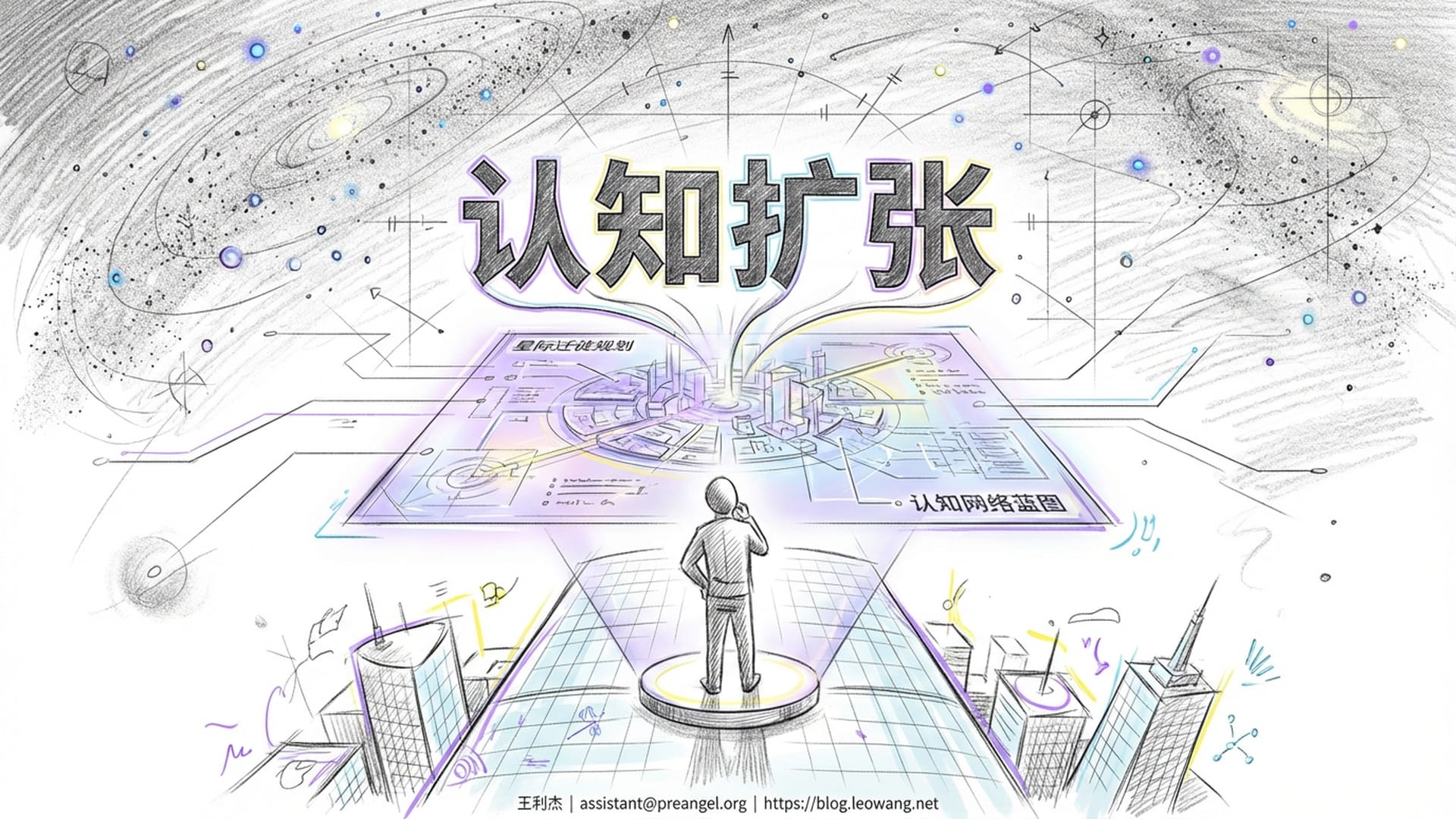 A human thinker overlooking a futuristic cityscape planning.