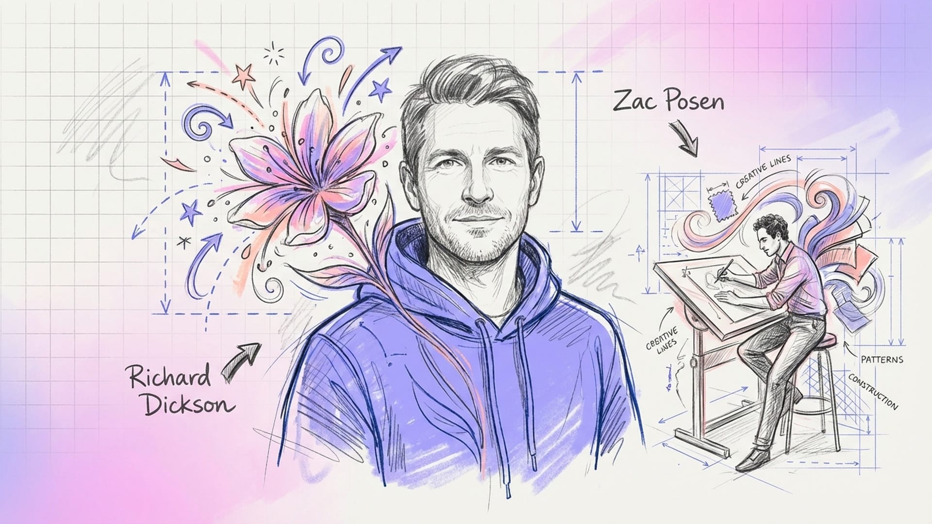 Gap蓝色卫衣与一朵代表新生的花朵结合，设计师Zac Posen在旁绘图