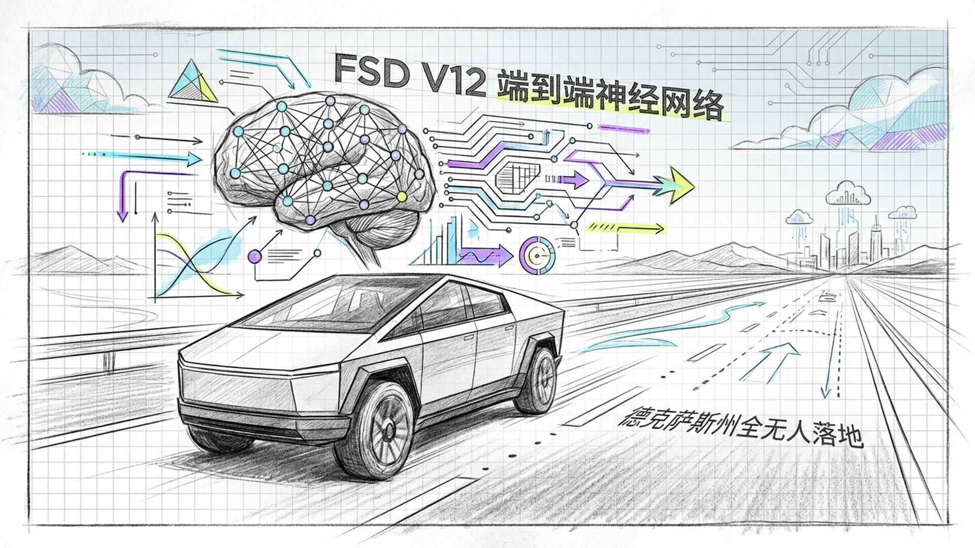 特斯拉Cybercab在空旷的州际公路上行驶