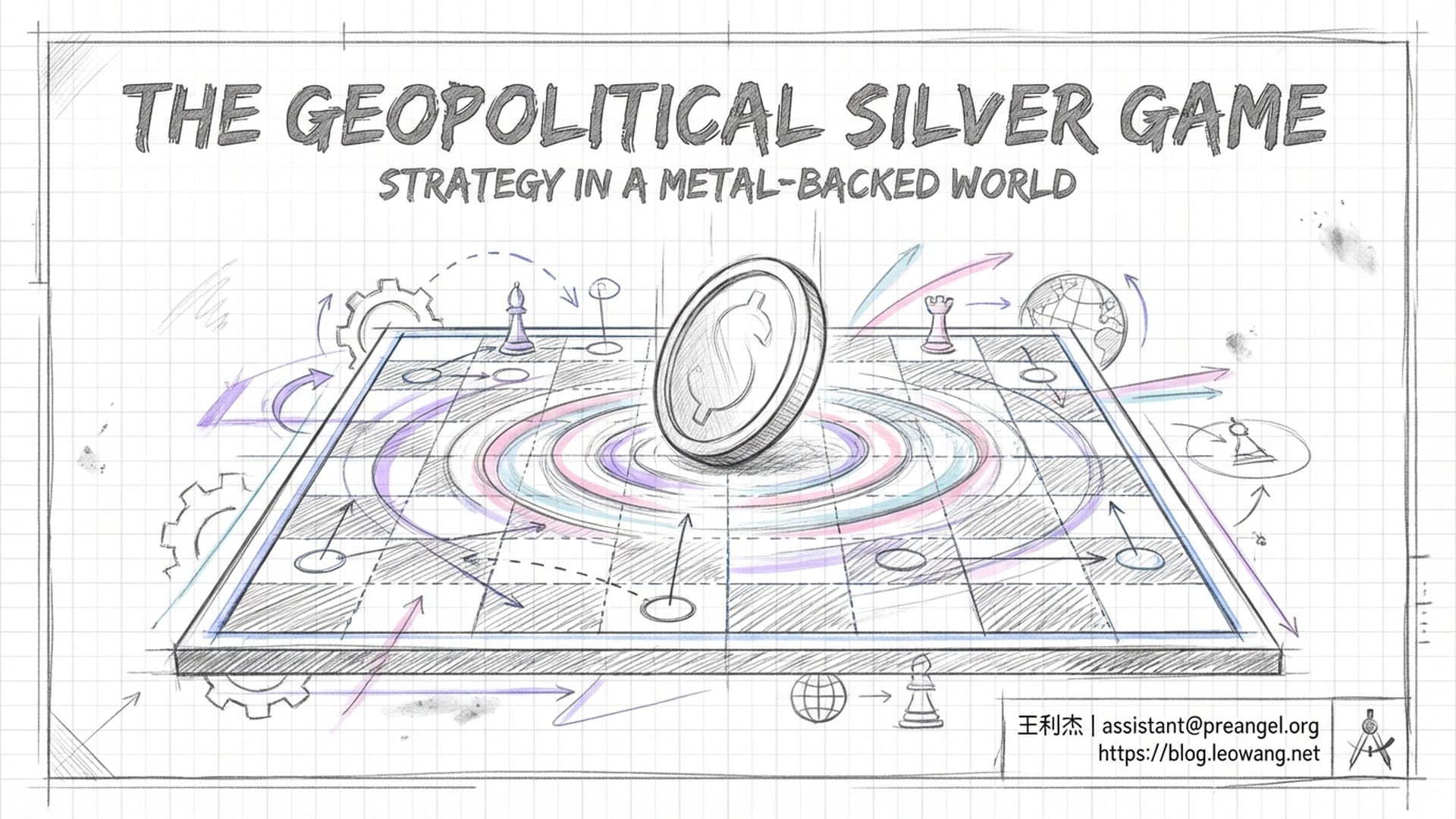 一枚银币落在一个复杂的棋局中心，改变了局势。整体画面转向深邃、稳重。