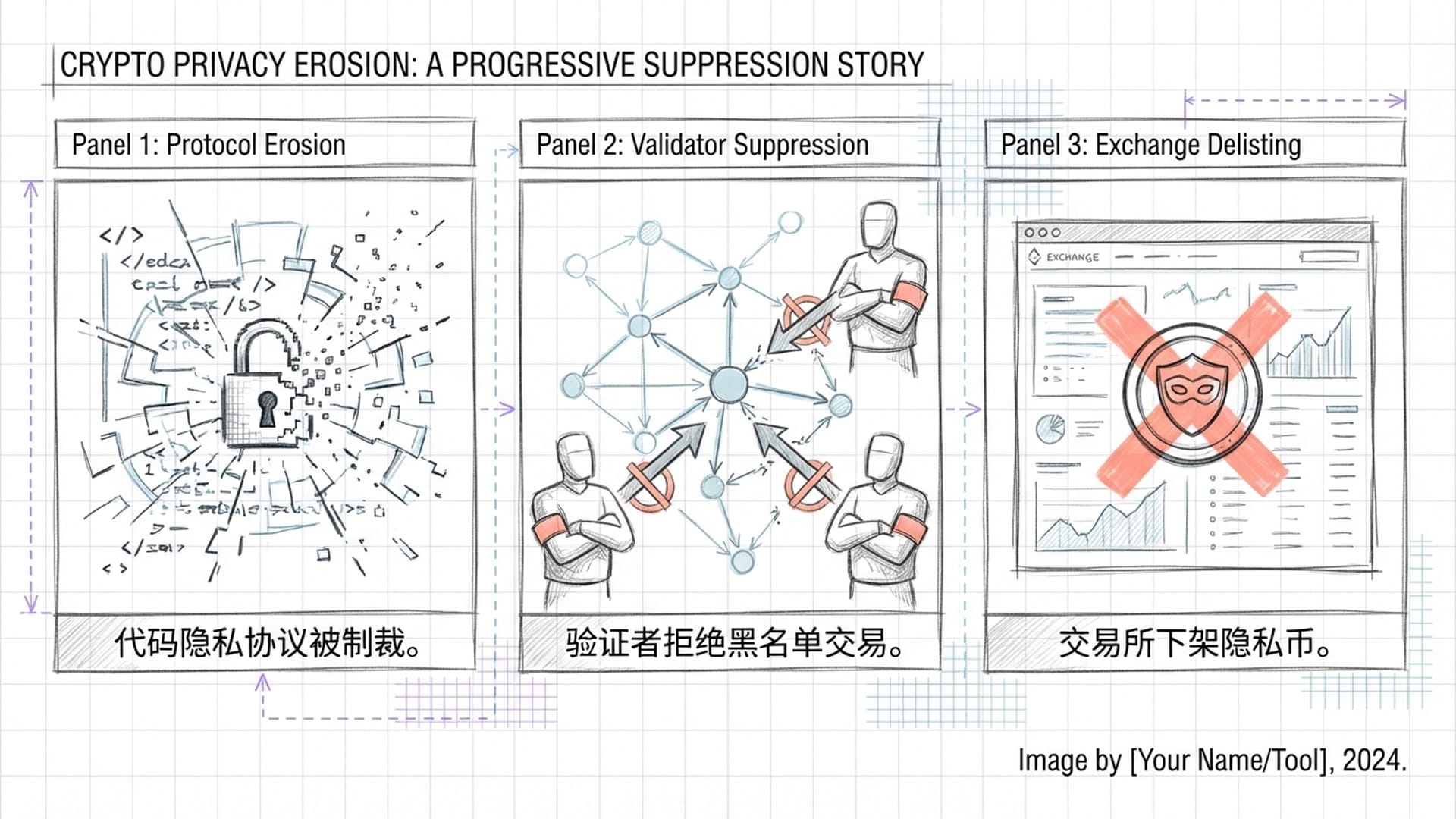 一个数字迷宫中,Tornado Cash的代码正在消散,所有出口都站着戴着KYC/AML袖章的守卫。