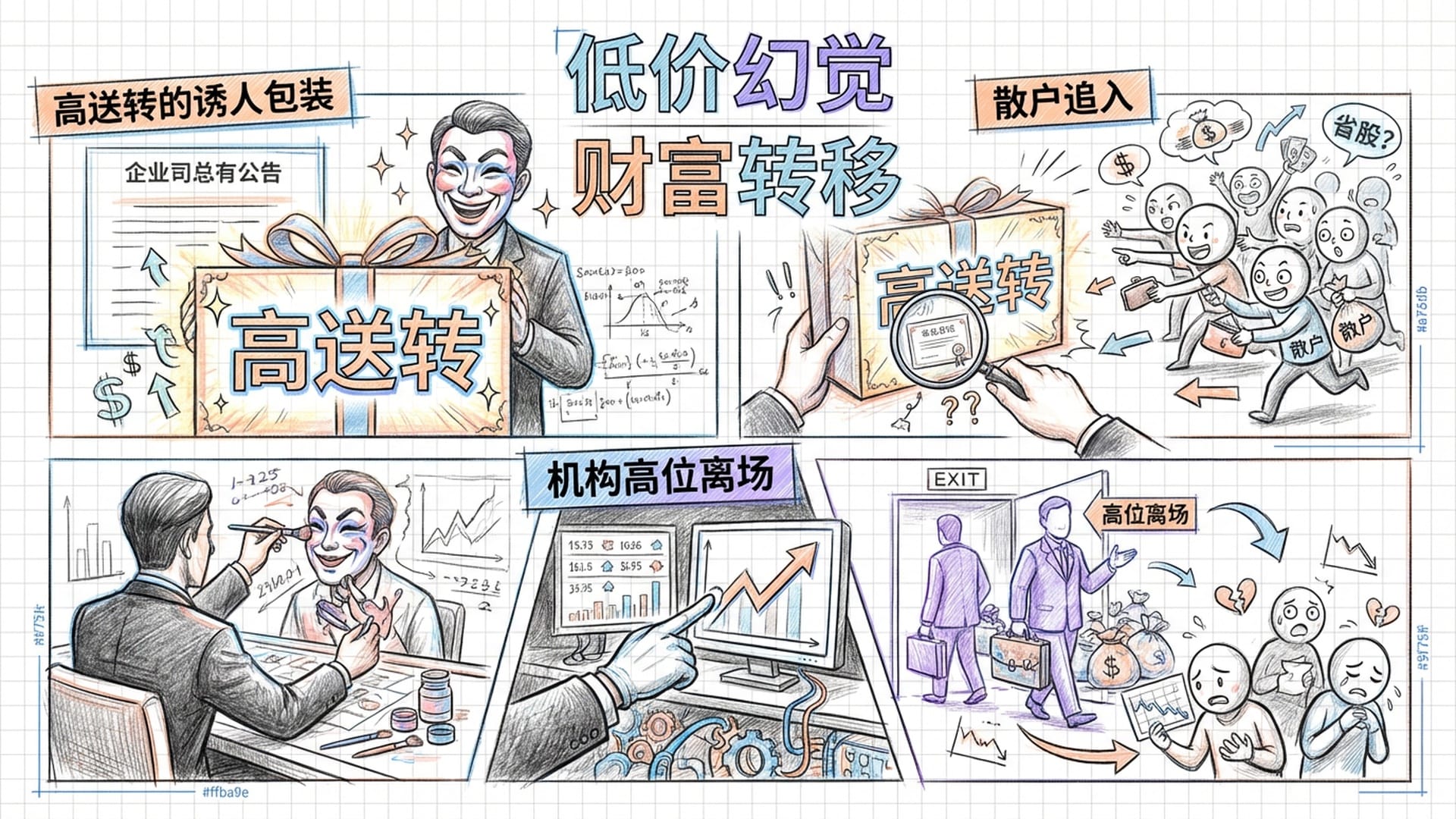 赌桌上的局部特写,有人在季度末给自己画上精致的浓妆(财报),而桌下的另只手正在操作股票价格。