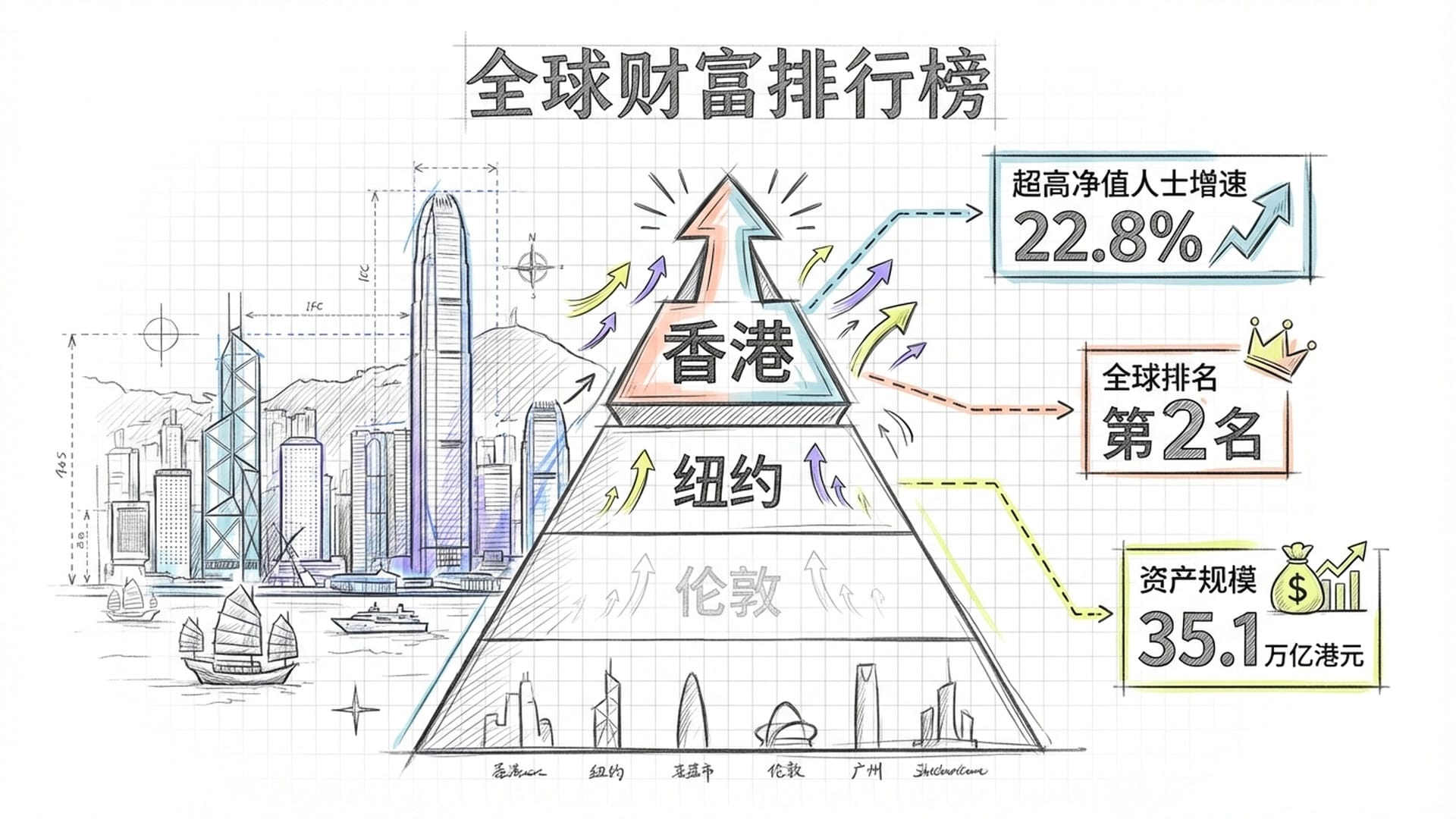 全球财富排行榜，香港排位急速拉升，超越伦敦等城市，直追纽约。