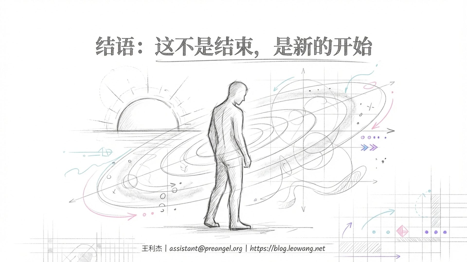王利杰的个人剪影在曙光中，背景是正在重构的星系图案，极具哲思的终章氛围。