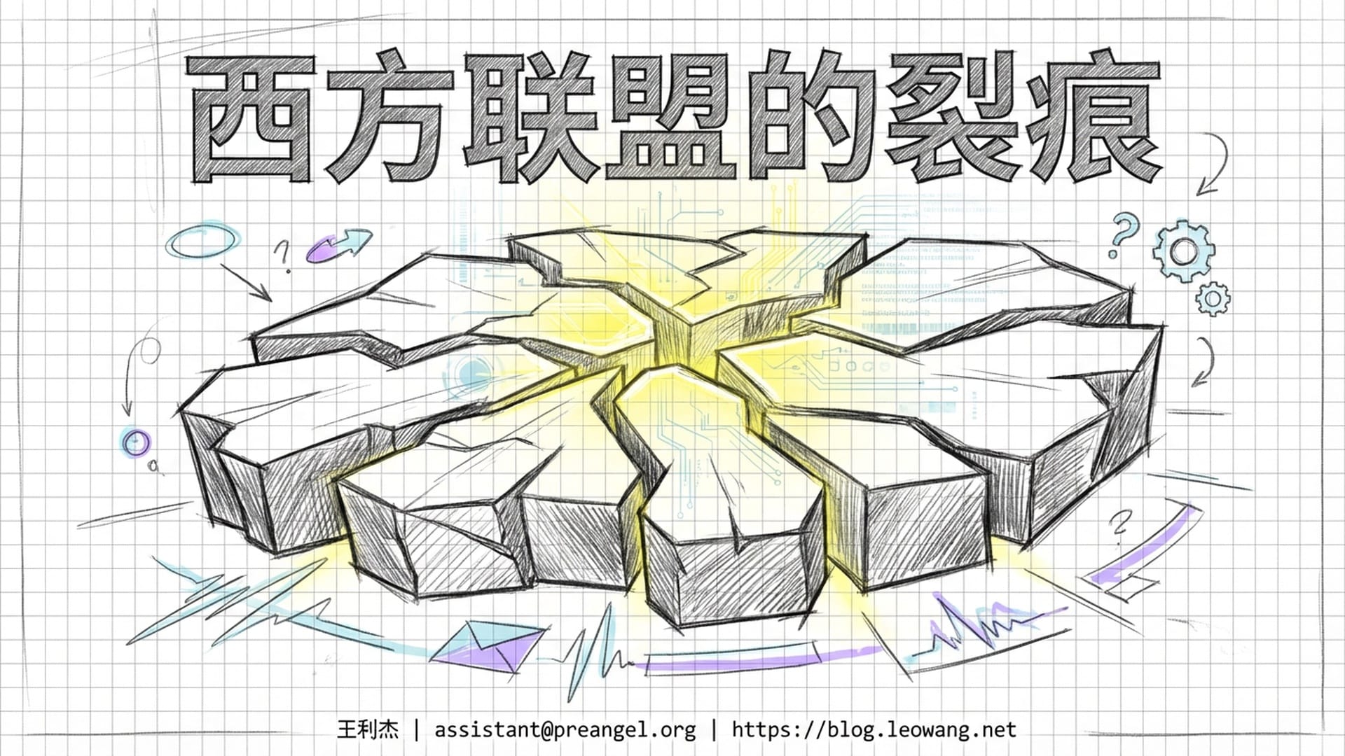 冰盖开裂的意象，缝隙中透出科技感的光芒，最终定格在王利杰的个人品牌信息上。
