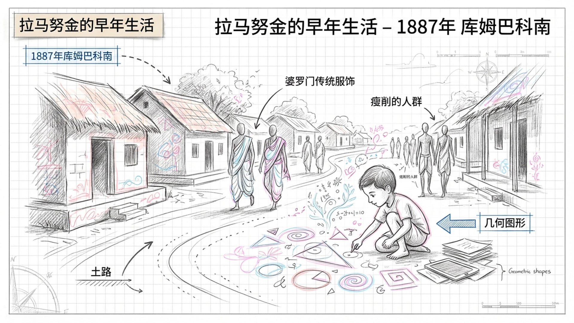 19世纪末期印度南部小镇库姆巴科南的街景，贫穷但充满生活气息，色调温暖而怀旧。