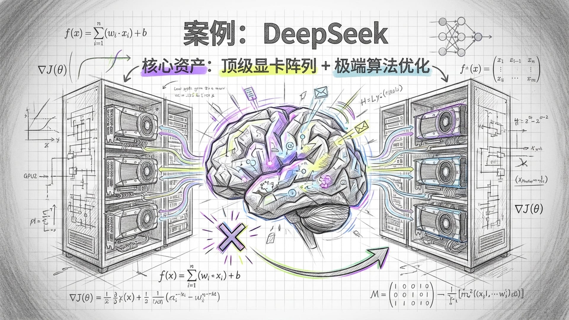 幻方量化背景下的DeepSeek模型可视化，数学公式与显卡阵列共振。
