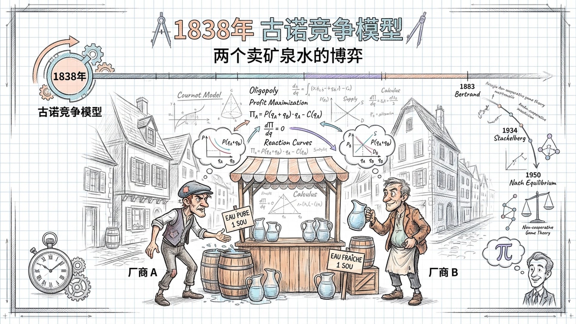 19世纪法国小镇的复古插画