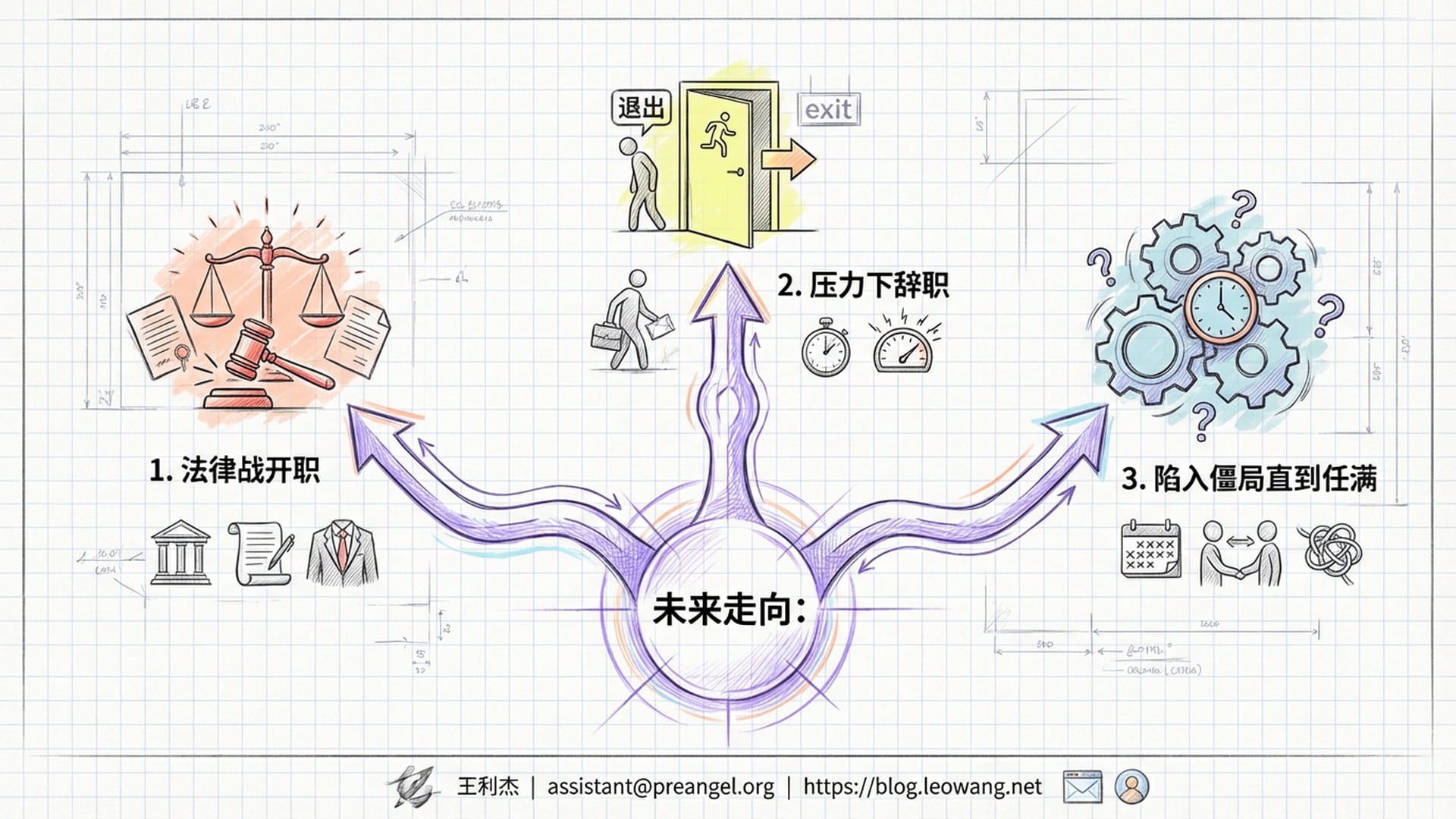 三条延伸向未来的道路展示三种结局。