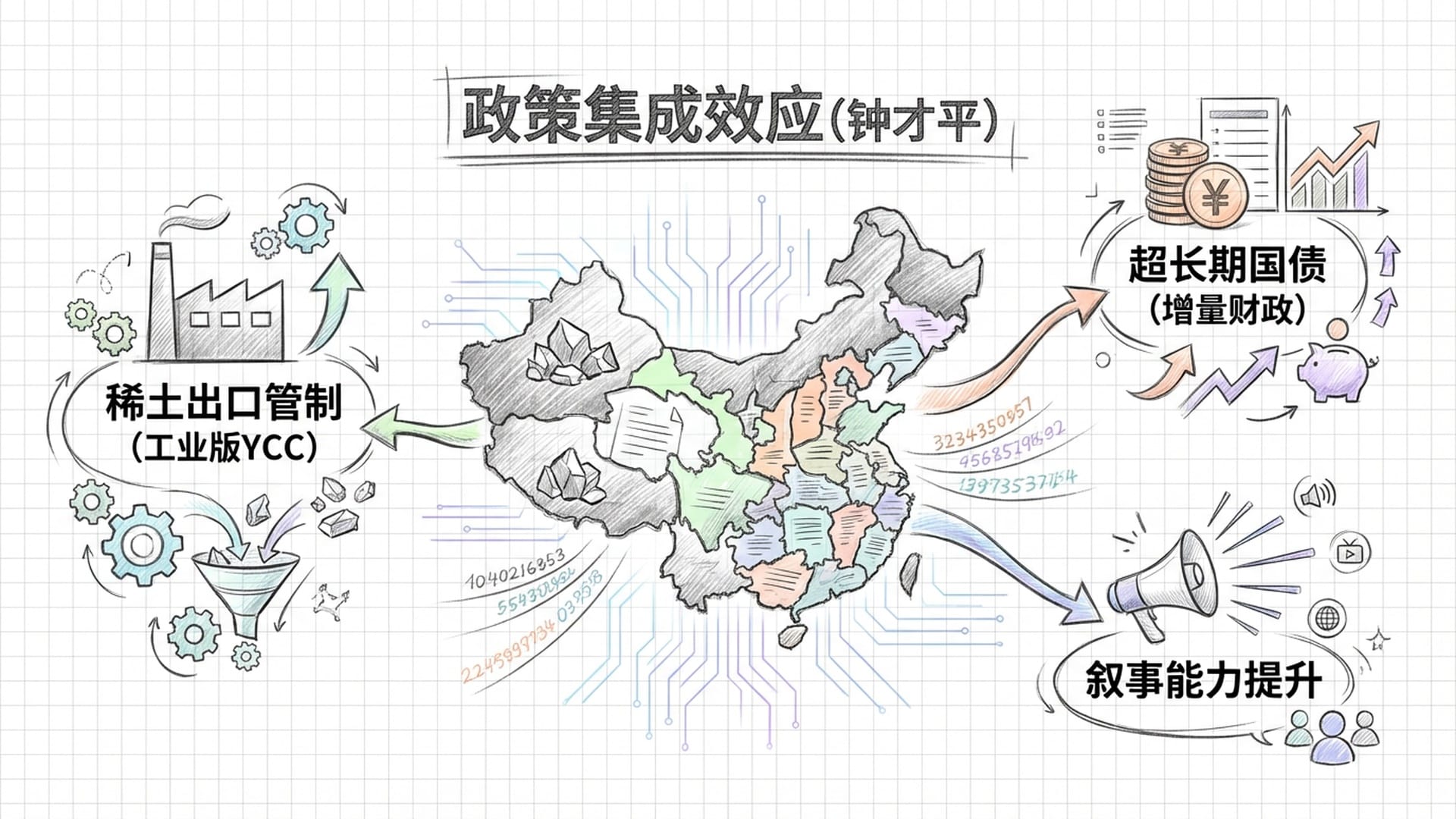 由政策文件和稀土矿石拼成的中国版图