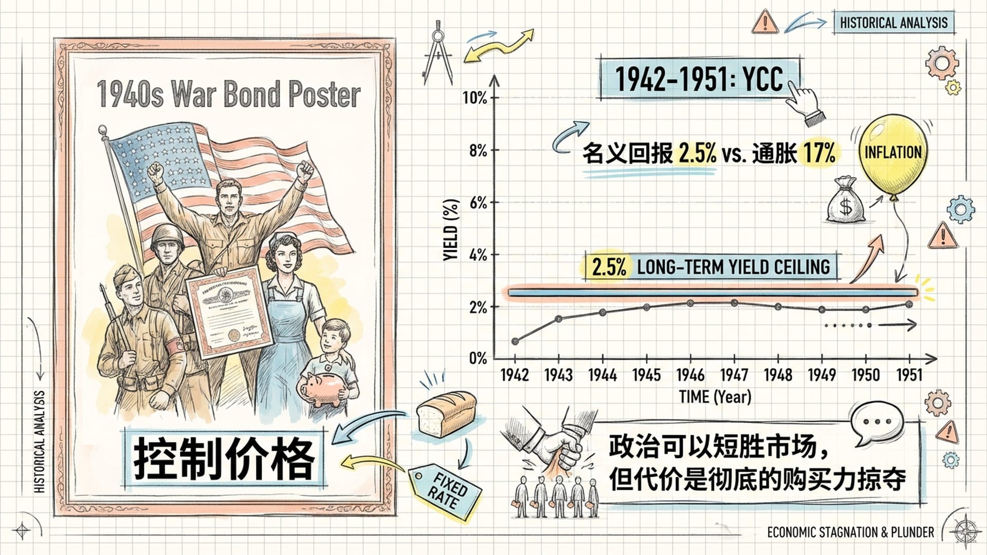 复古风格的历史纪录片质感，1940年代的战时债券海报