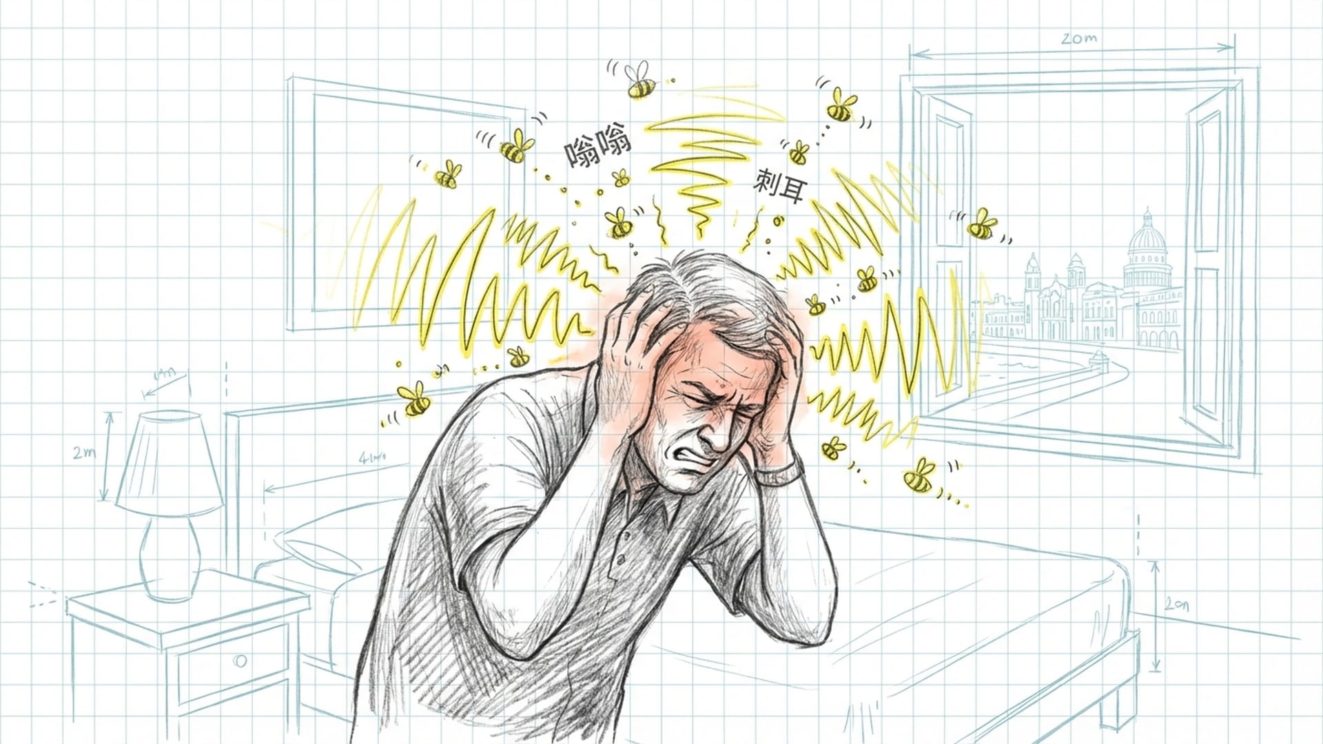 美国外交官在卧室中痛苦地捂住耳朵