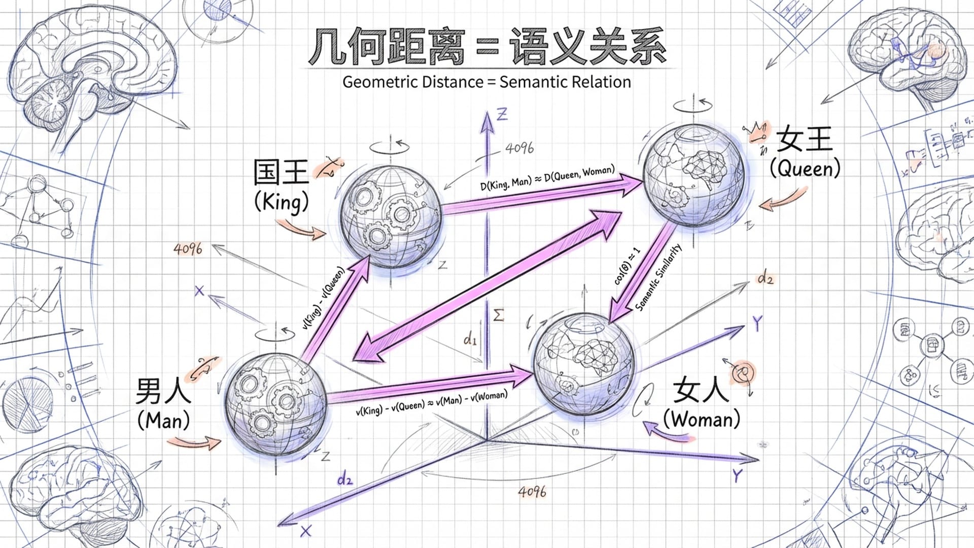 词向量在多维空间中的几何关系