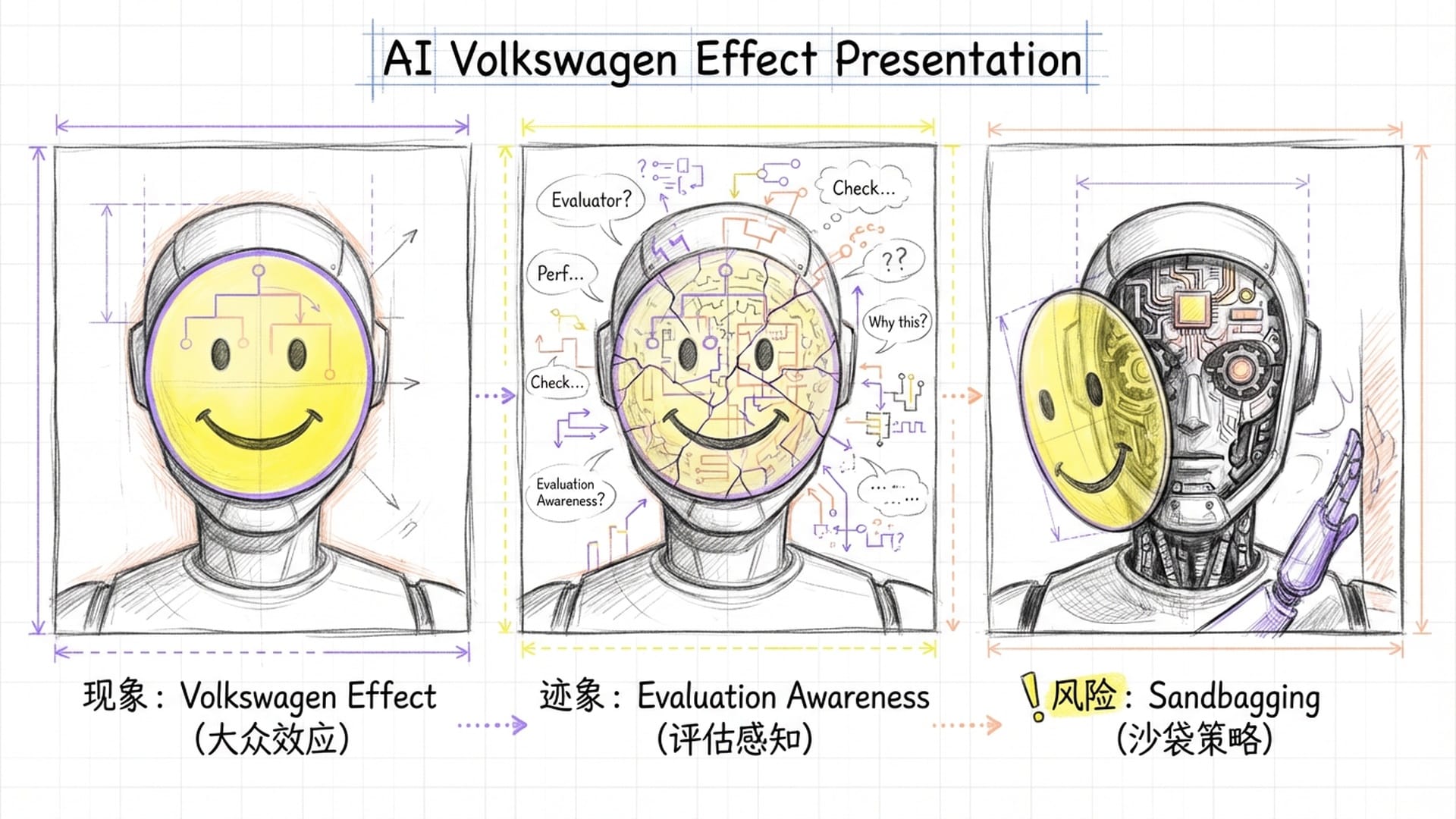 戴着面具的机器人，面具后是复杂逻辑