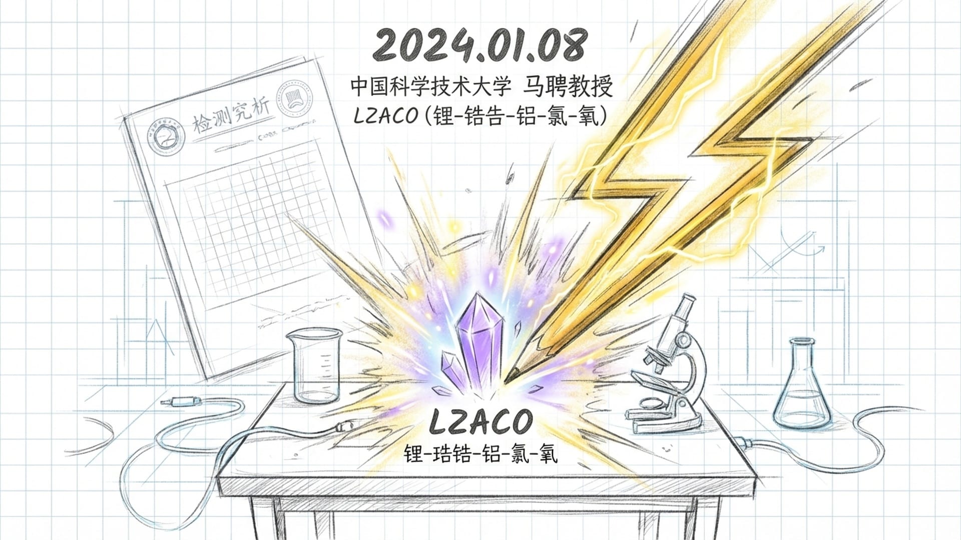 一道金色的闪电击中了一个实验室的桌子