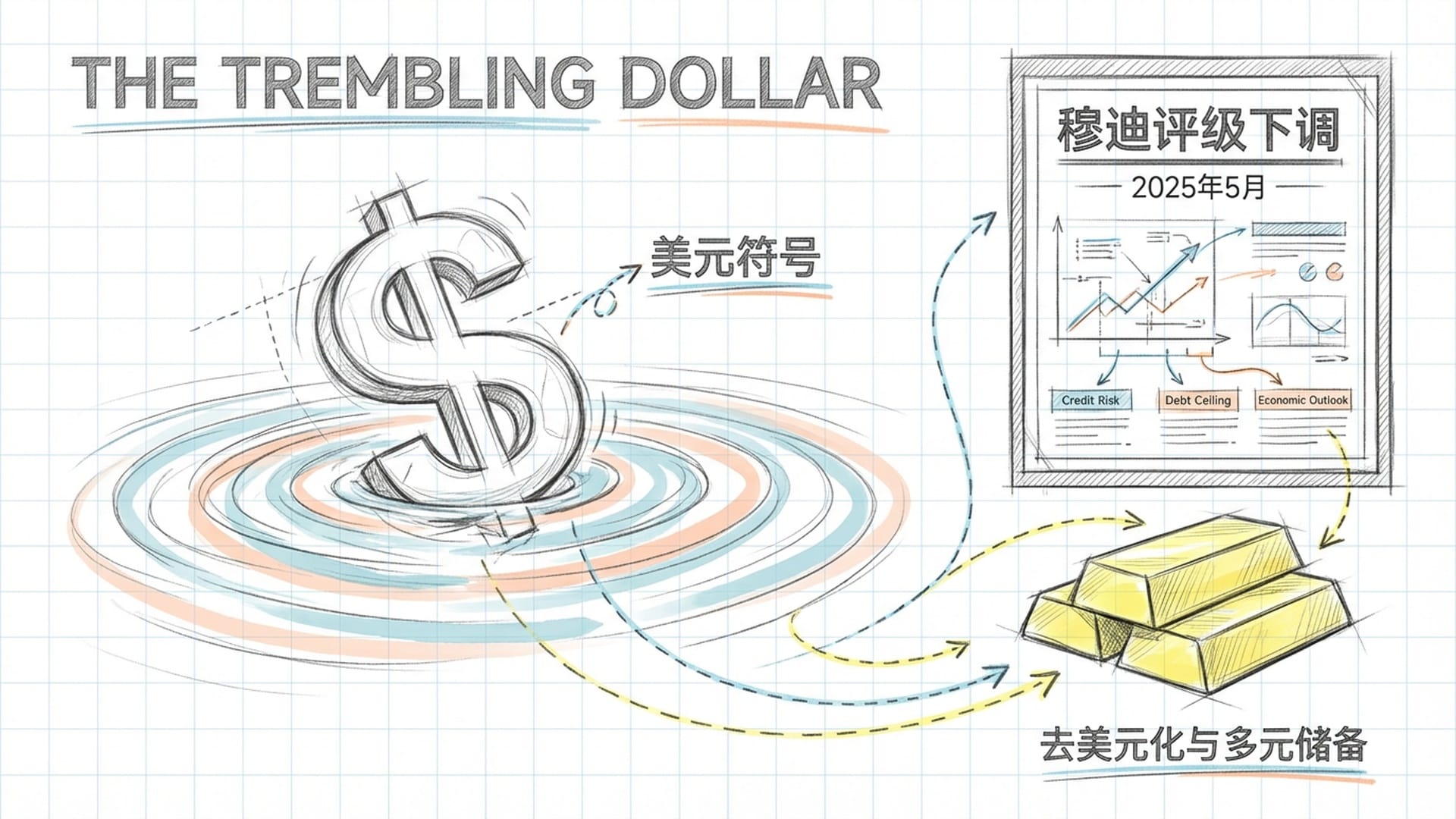 美元符号在不稳定的水面上产生涟漪