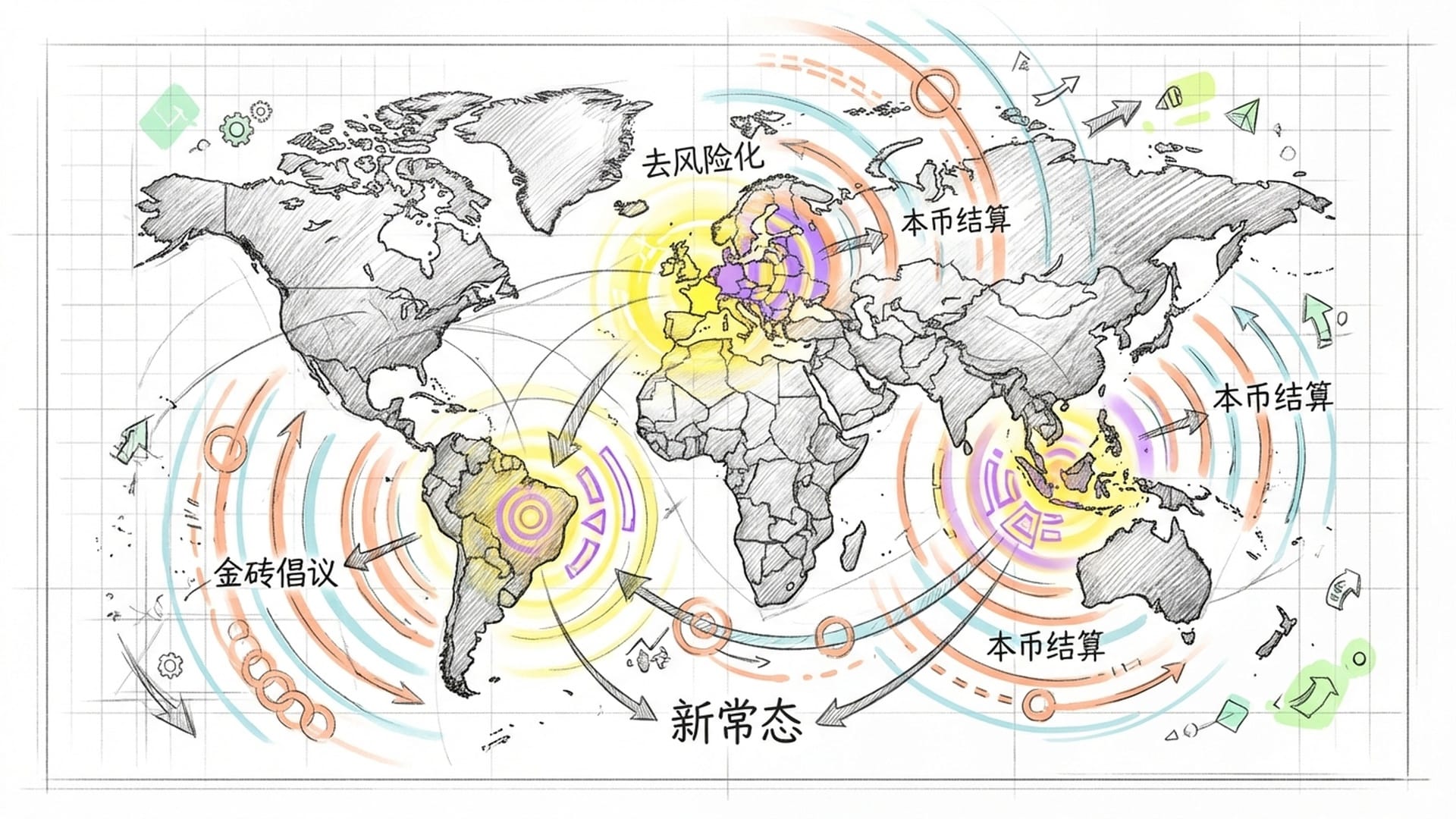 世界地图上，法国、德国、巴西、印尼等国闪烁
