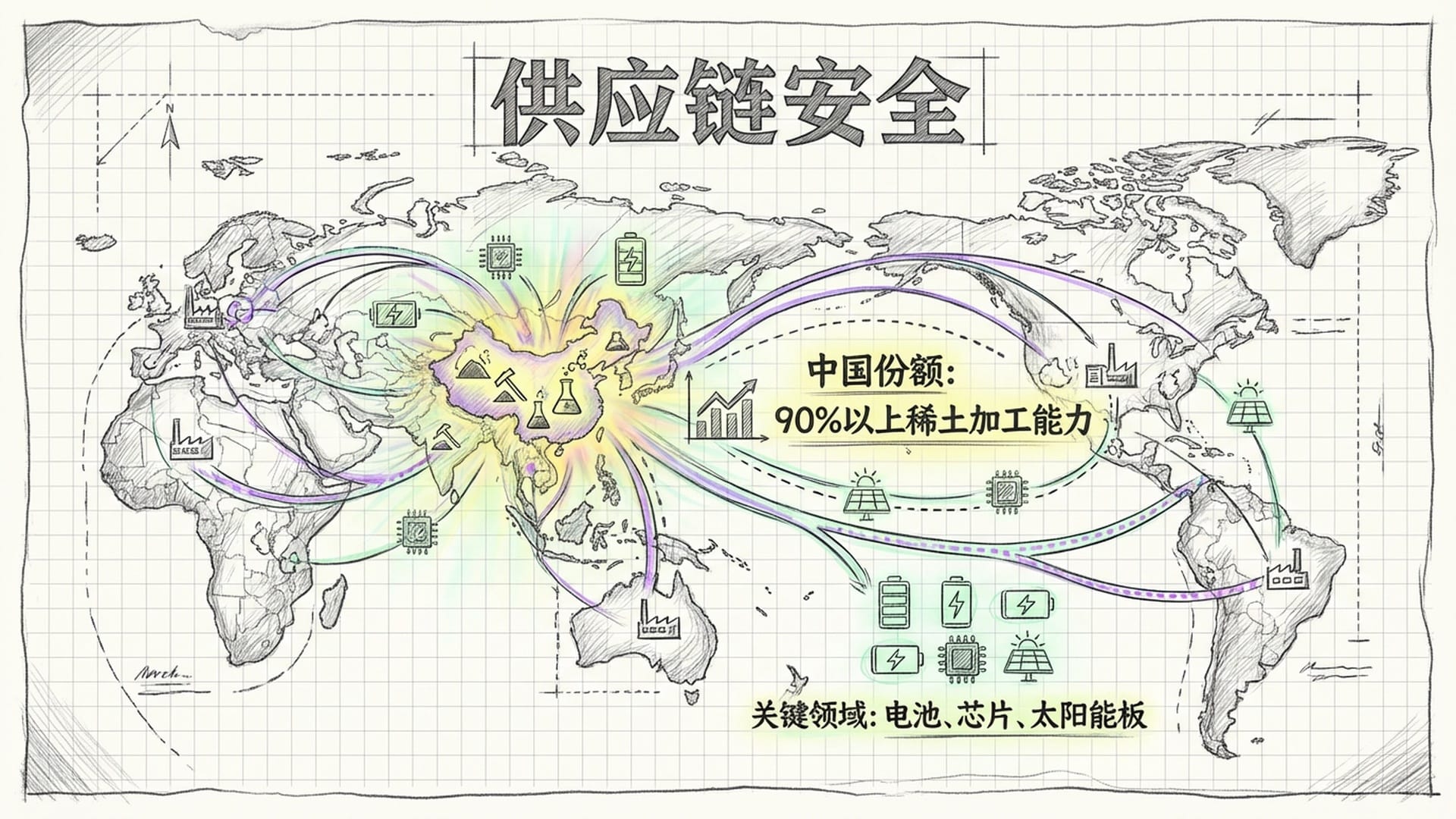 全球稀土矿产分布地图，中国区域发出强烈的光亮