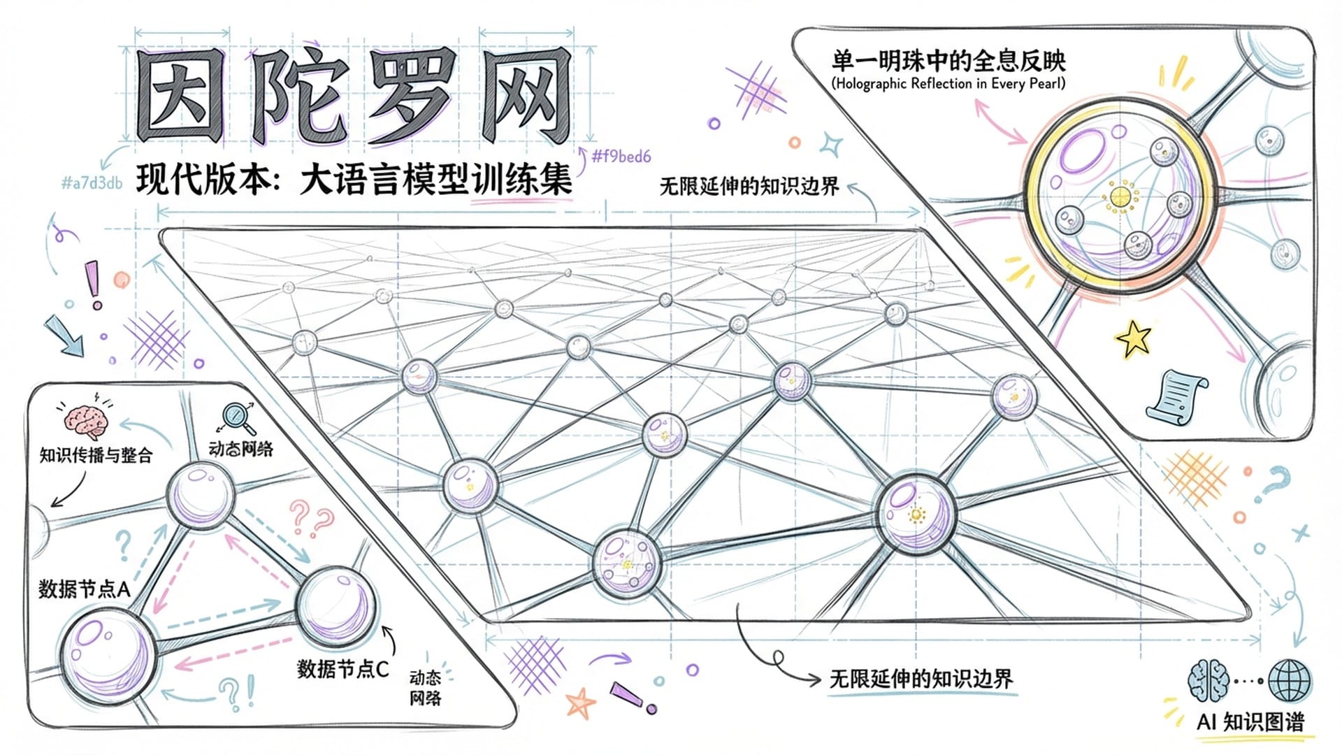 无限延伸的光网，每个交点是一颗晶莹剔透的珍珠。每颗珍珠都映照出千万颗珍珠，宛如超大规模神经网络。