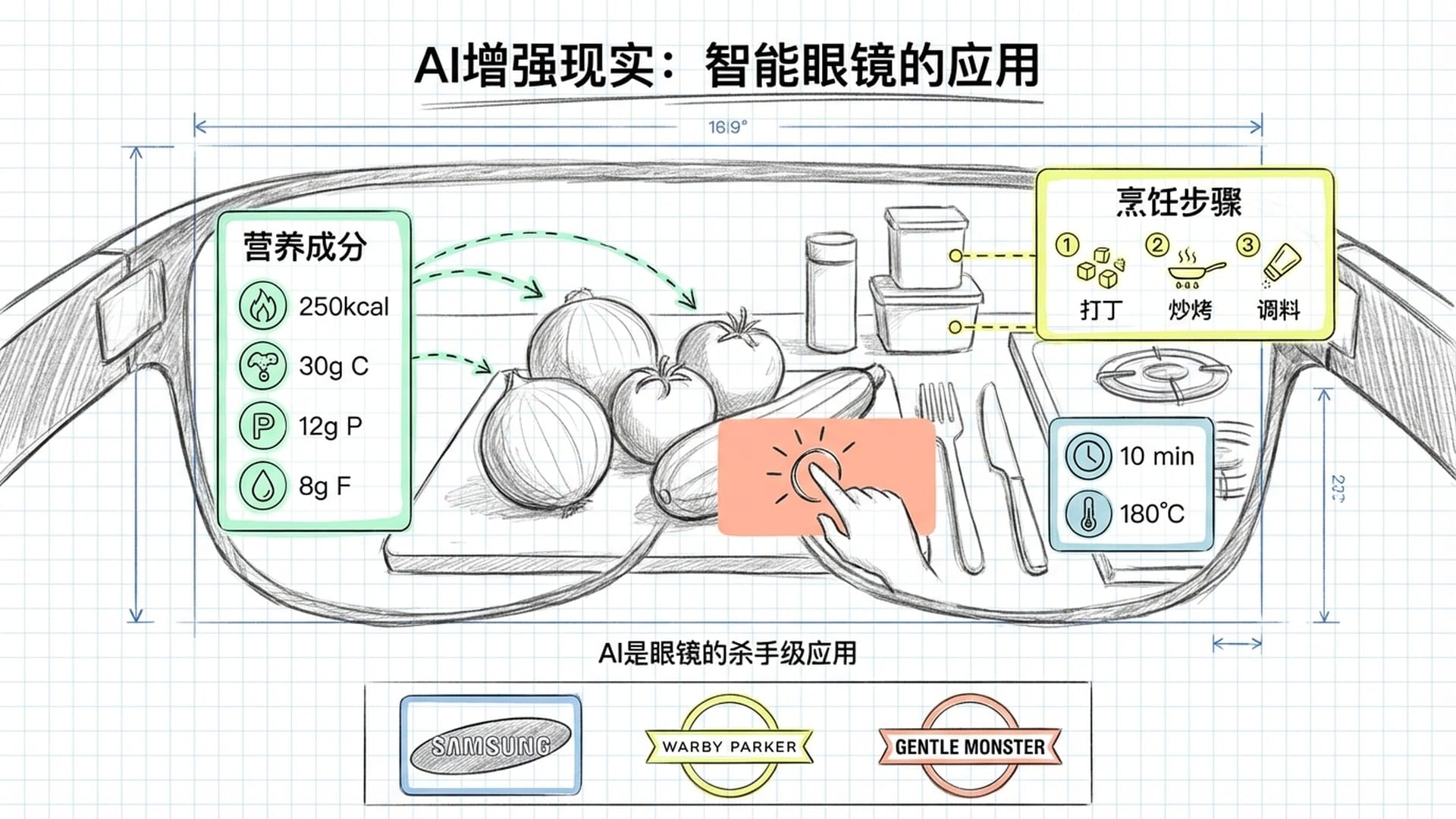 佩戴时尚智能眼镜的用户视野