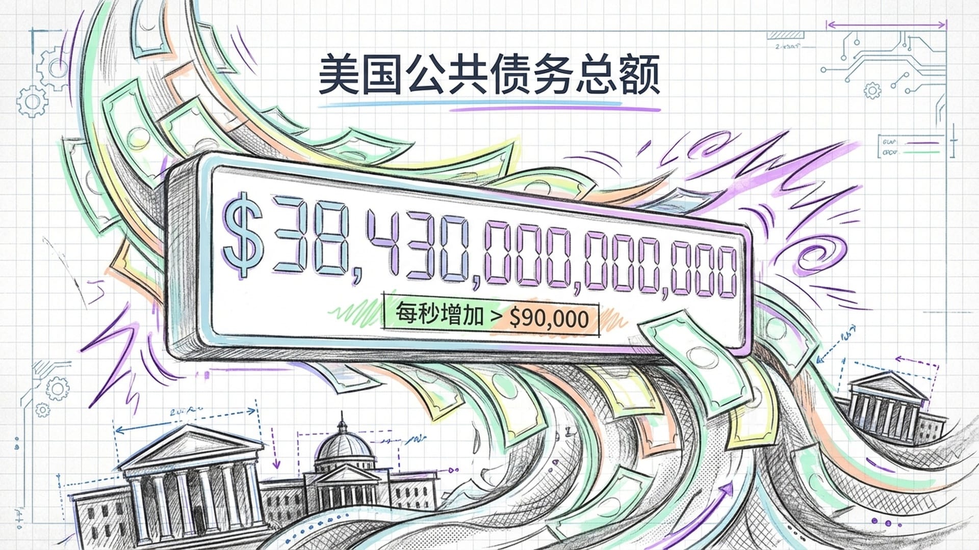 巨大的数字时钟显示着美债总额