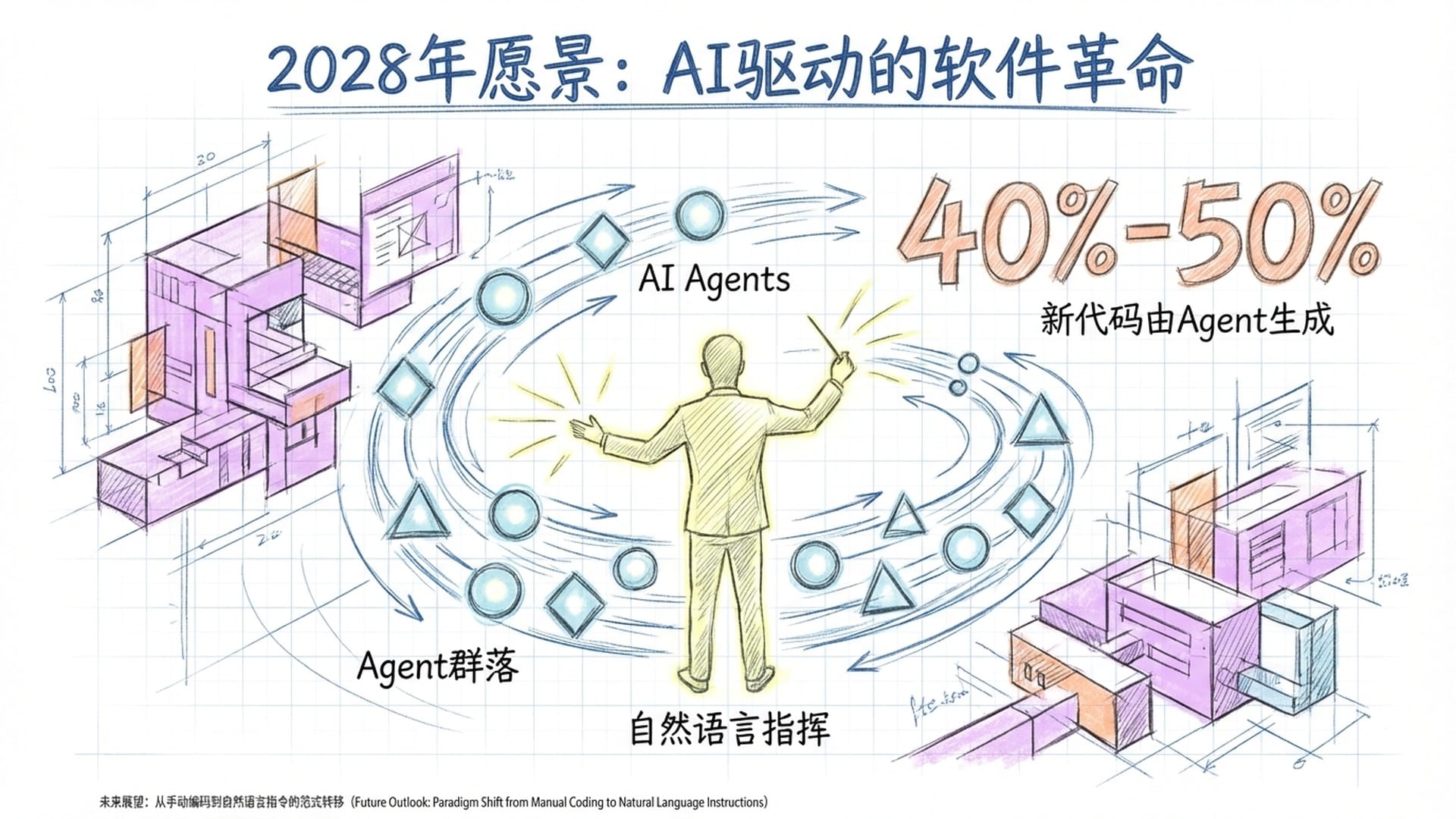 2028年愿景图：人类使用自然语言指挥Agent群落自动构建庞大的软件帝国。