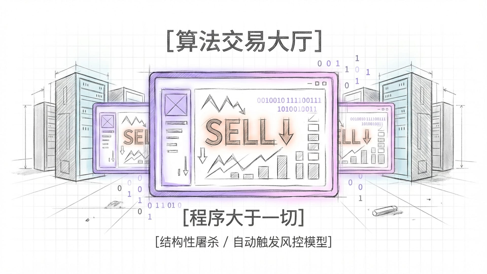 自动交易程序和冷酷的服务器机房。屏幕上跳动着红色的SELL指令，没有情感，只有0和1。