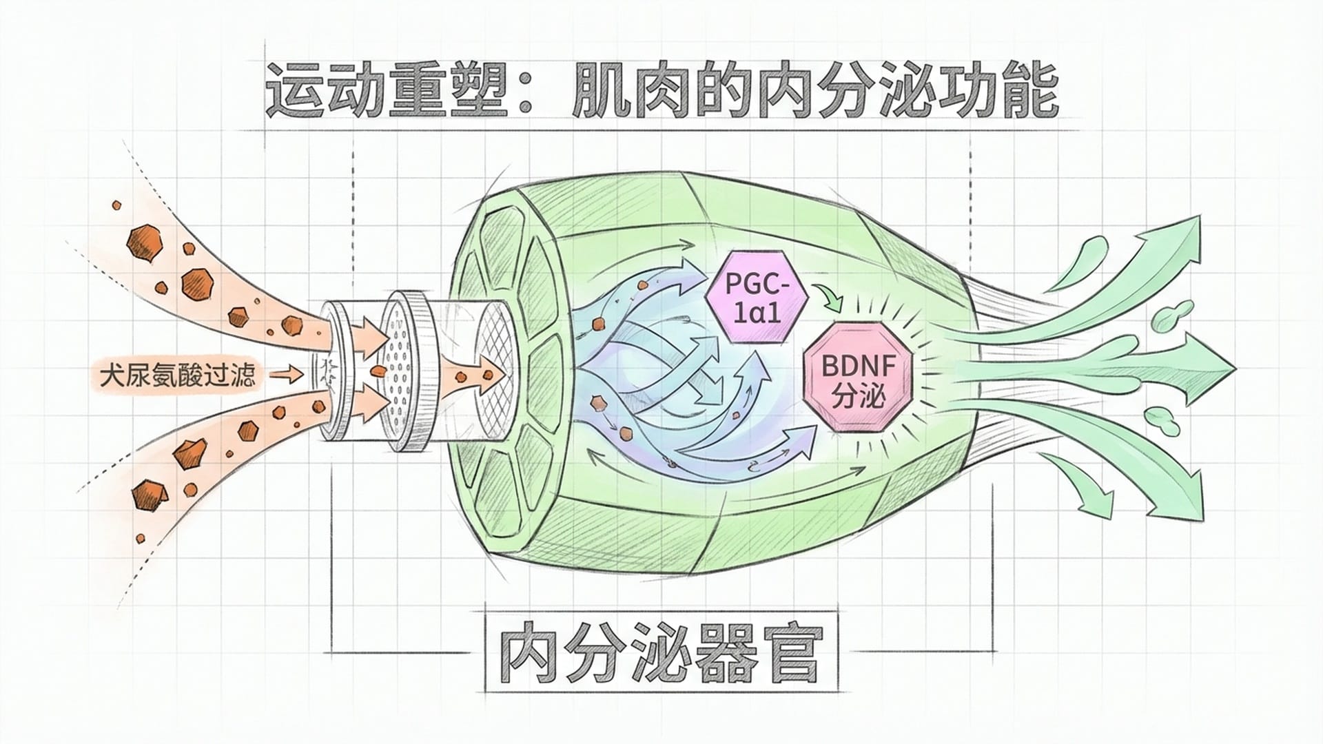强壮的肌肉组织散发出光芒,过滤掉血液中的毒素,转化为保护性的分子。