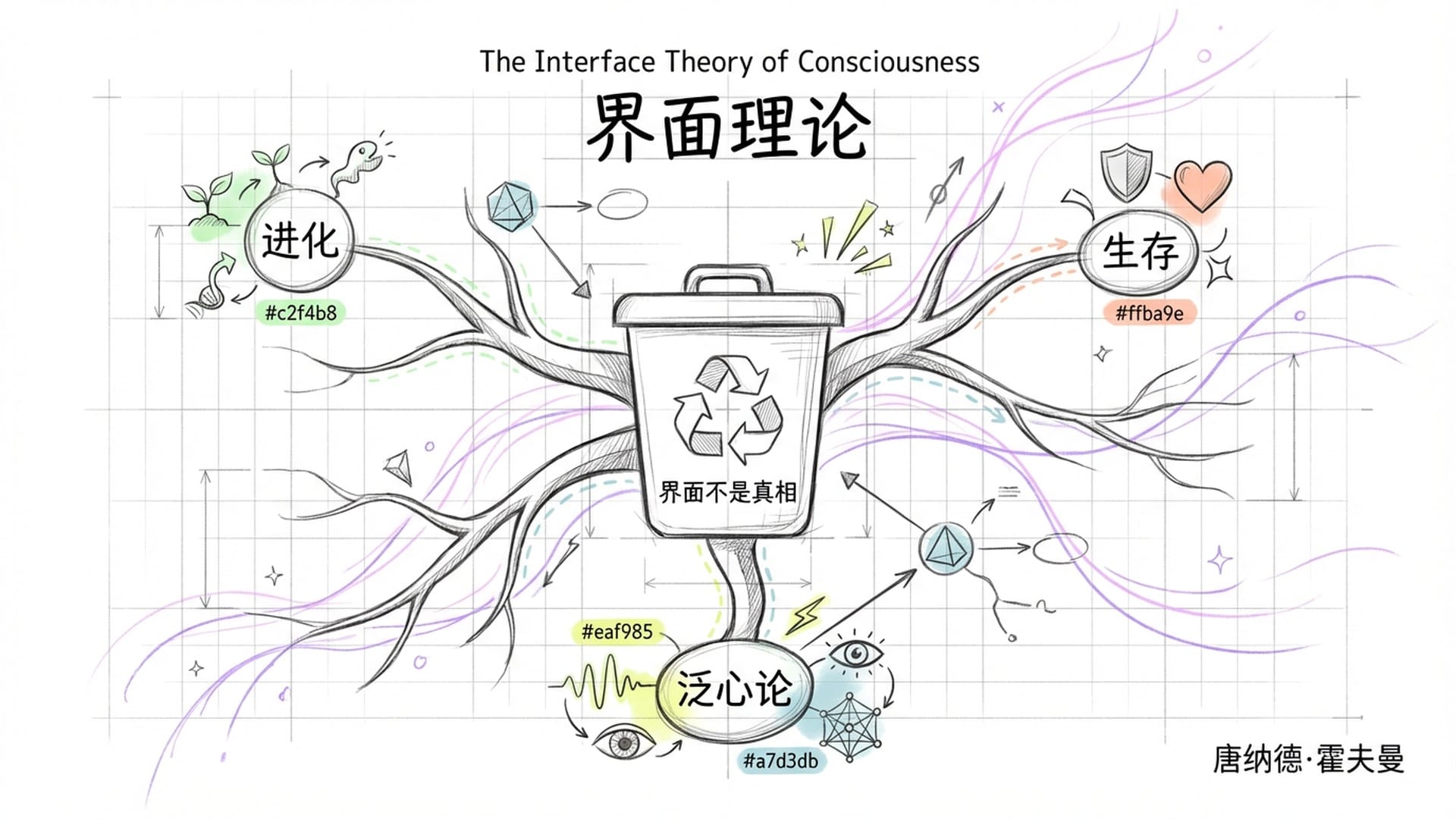 电脑显示器上的“回收站”图标放大，背景是深邃的宇宙意识流。