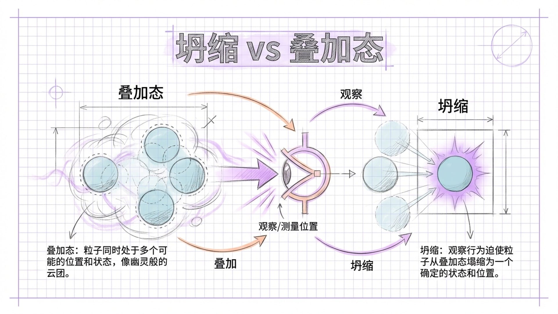 坍缩 (Collapse) vs 叠加态 (Superposition)