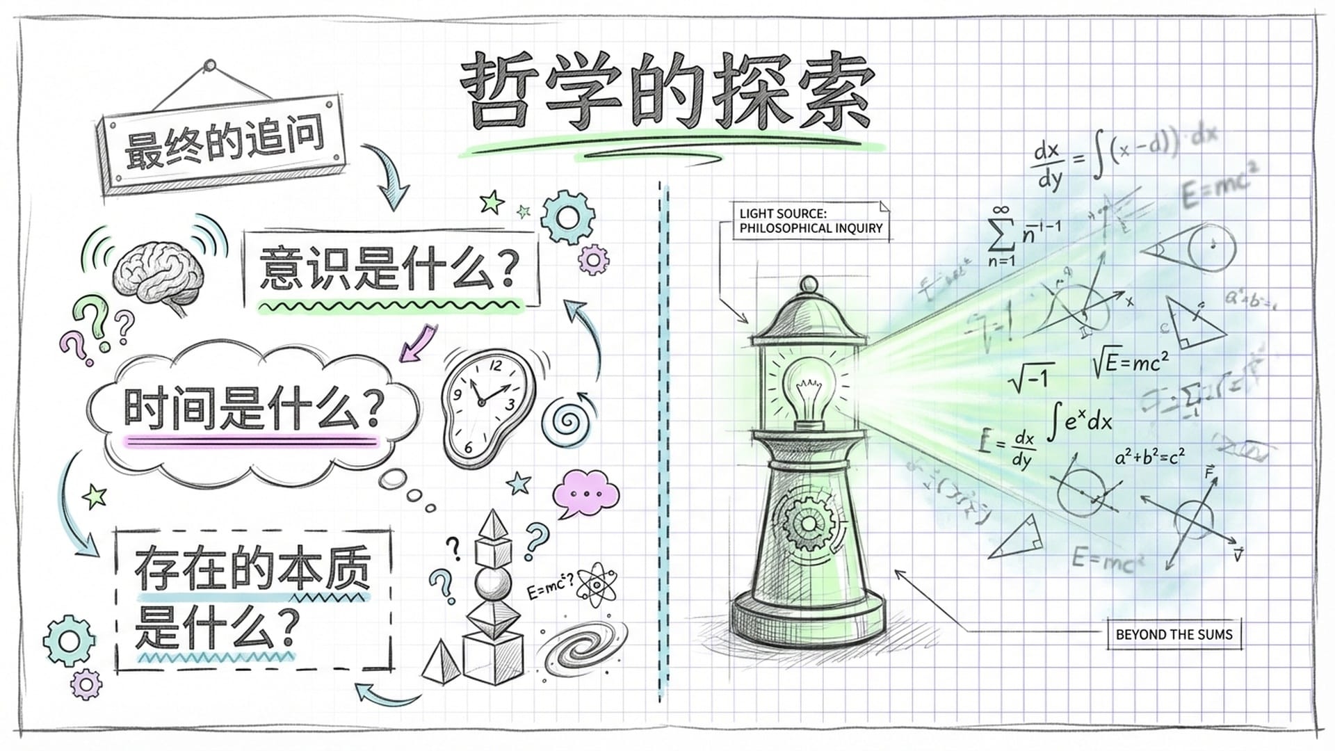 哲学概念的视觉呈现:一盏指引黑暗迷雾的逻辑明灯。