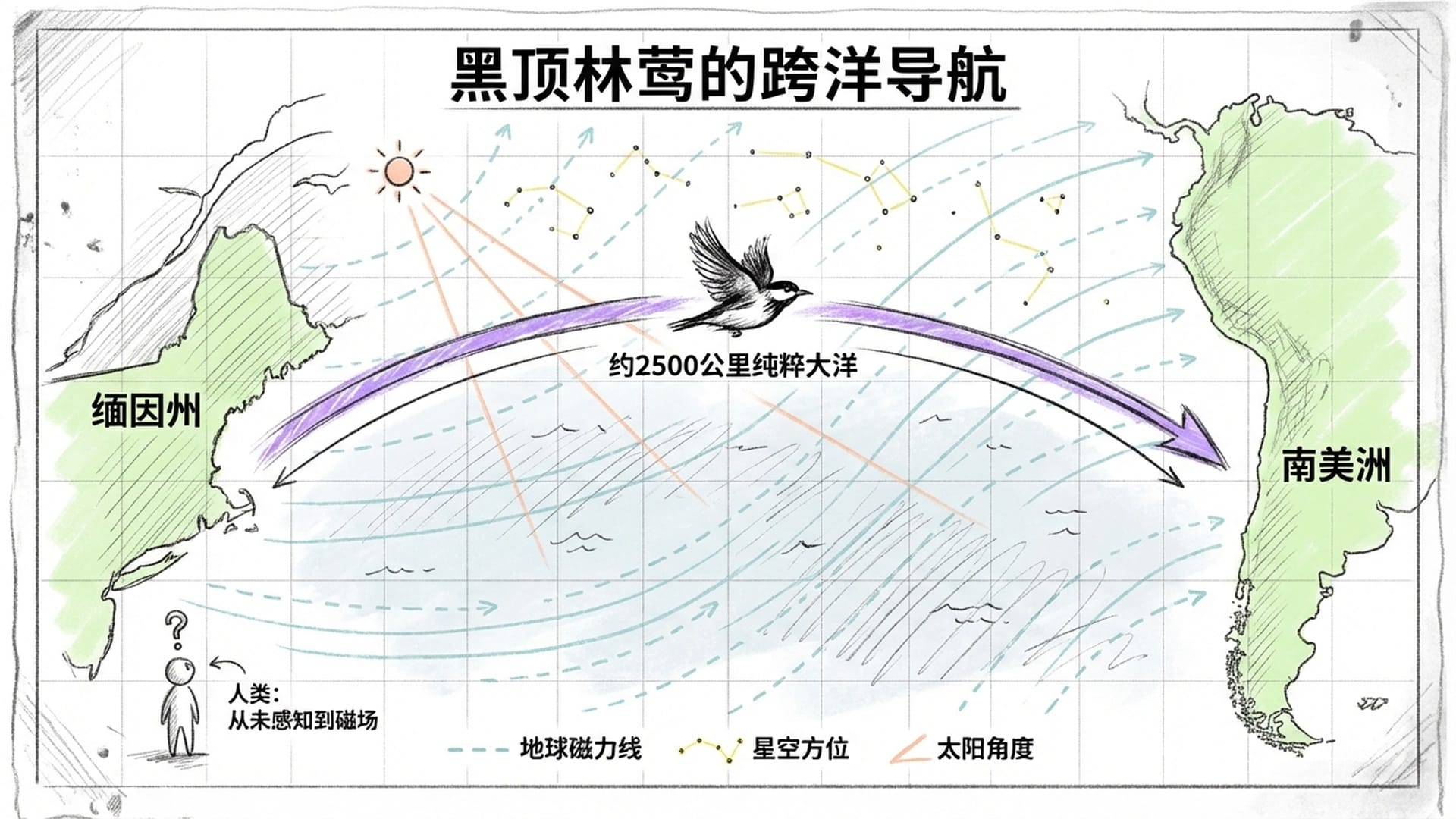 黑顶林莺迁徙路线与地球磁场导航
