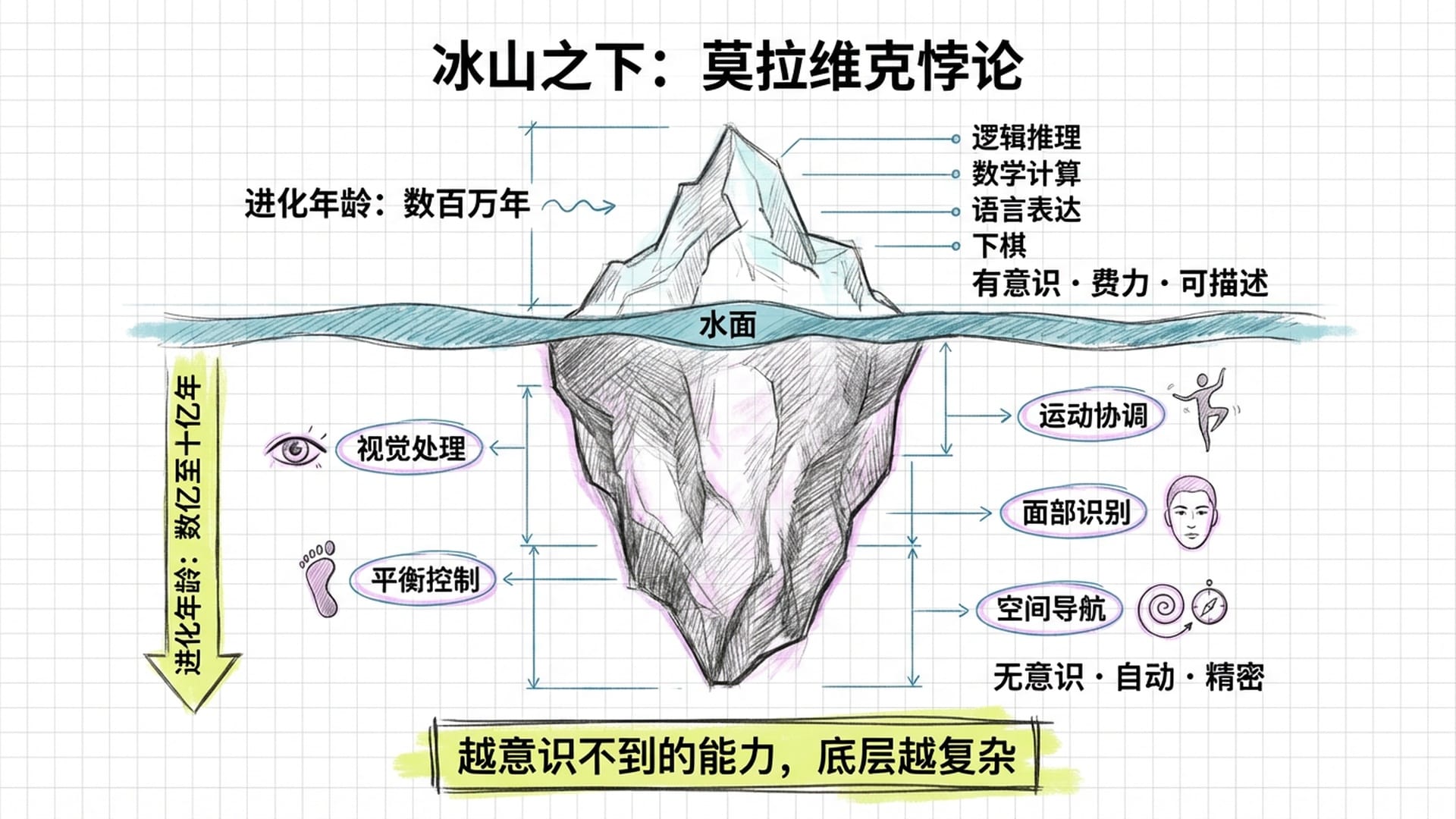冰山剖面图:意识层与无意识层的进化对比